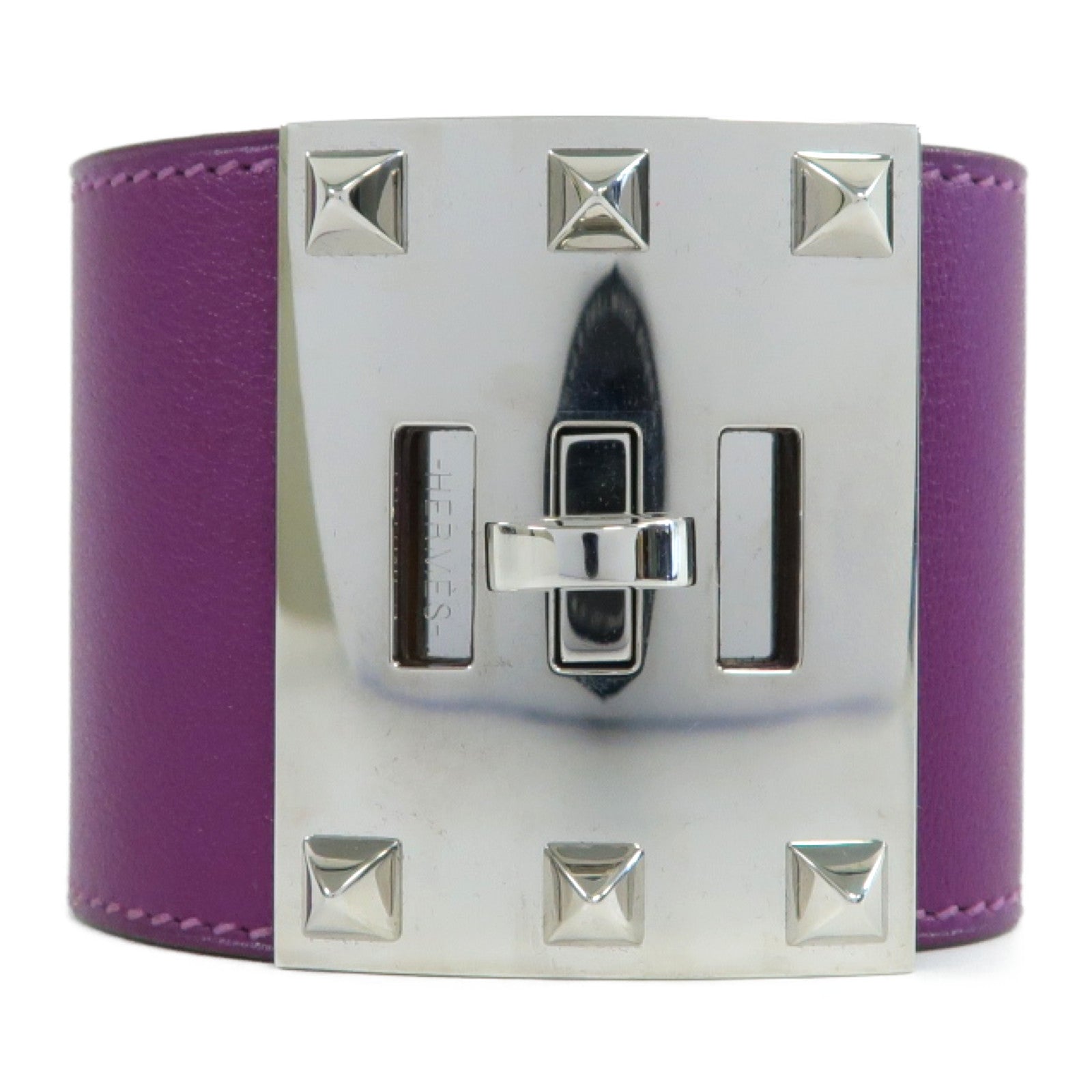 HERMES 【激減優惠】Swift皮革Kelly Dog Extremes Bracelet銀扣手鐲海葵紫色