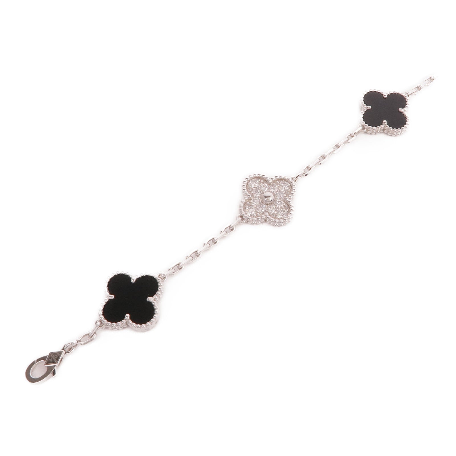 Van Cleef & Arpels 18K白金Vintage Alhambra Bracelet 5 Motifs縞瑪瑙/鑽石手鏈