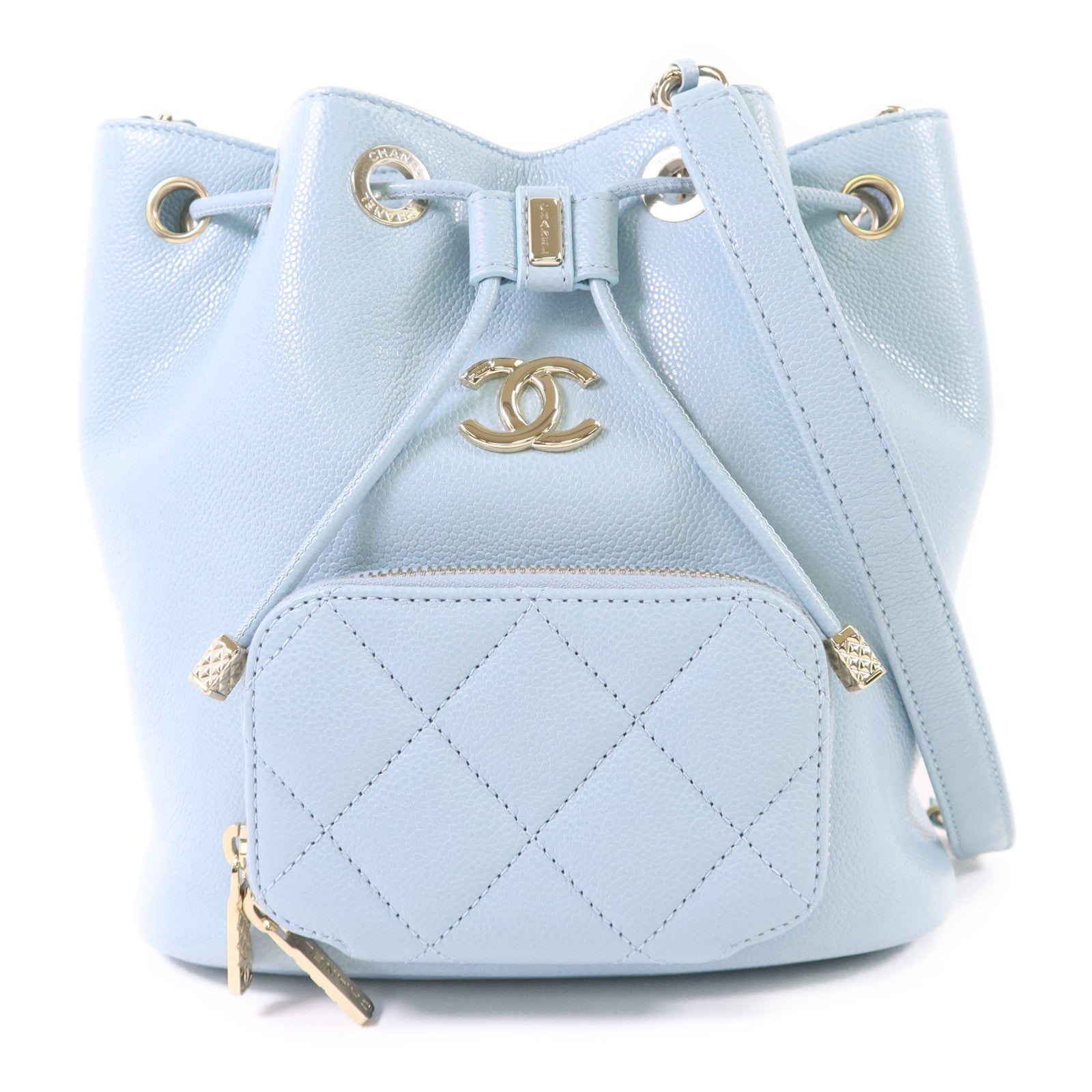 CHANEL 牛皮皮革Bucket Bag金扣鏈帶肩背袋