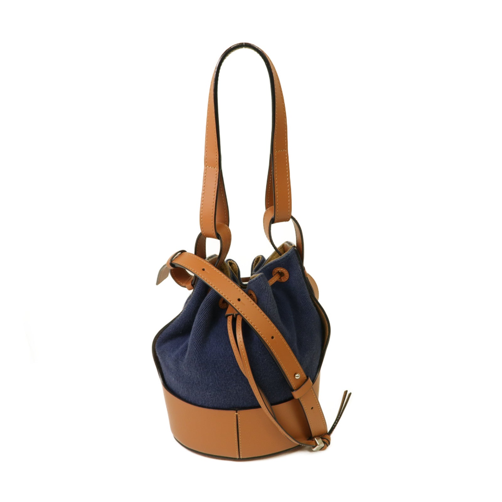 LOEWE 帆布Balloon Bag銀扣手挽肩背兩用袋藍色