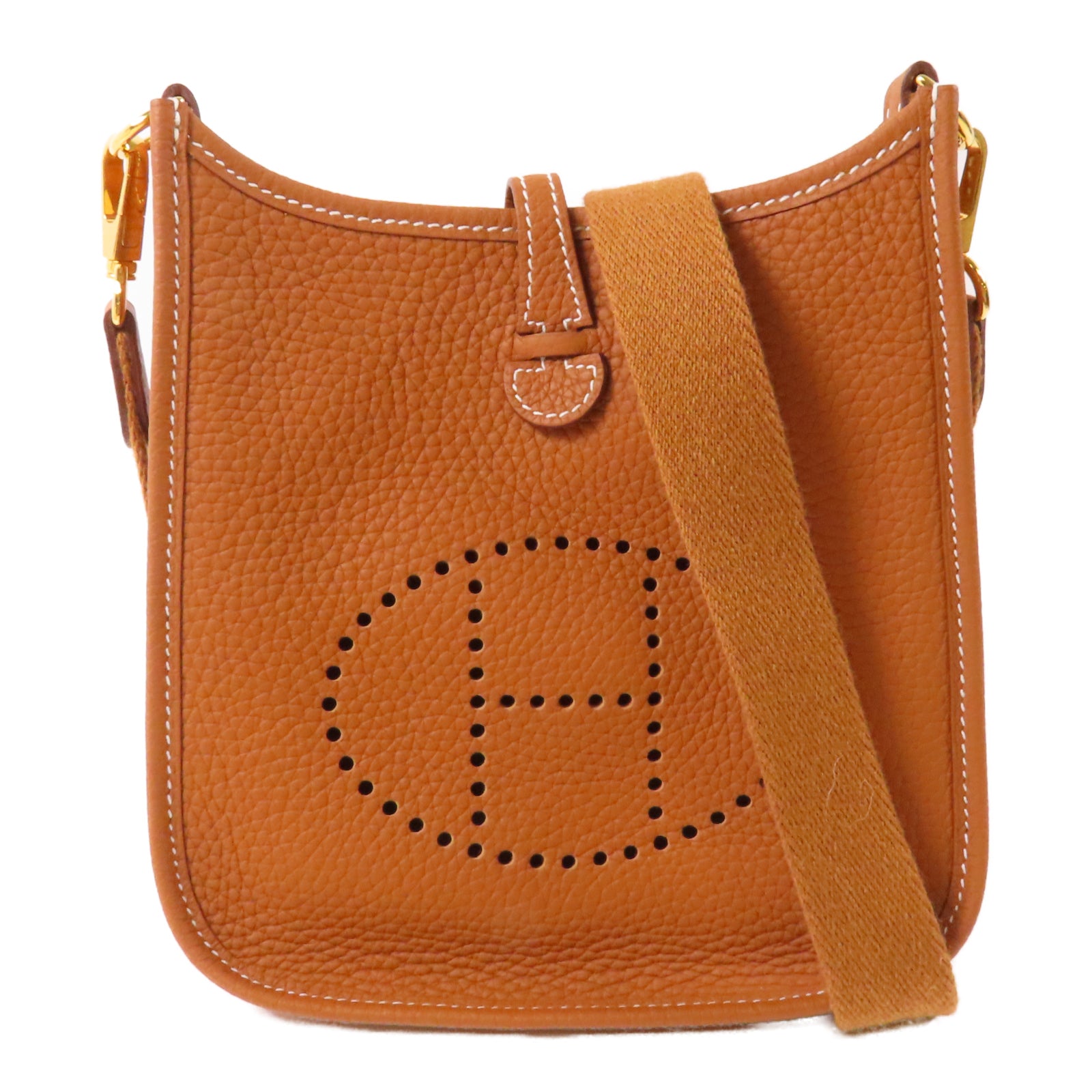 HERMES 【激減優惠】Clemence皮革Evelyne TPM Shoulder Bag金扣肩背袋Gold經典駝色