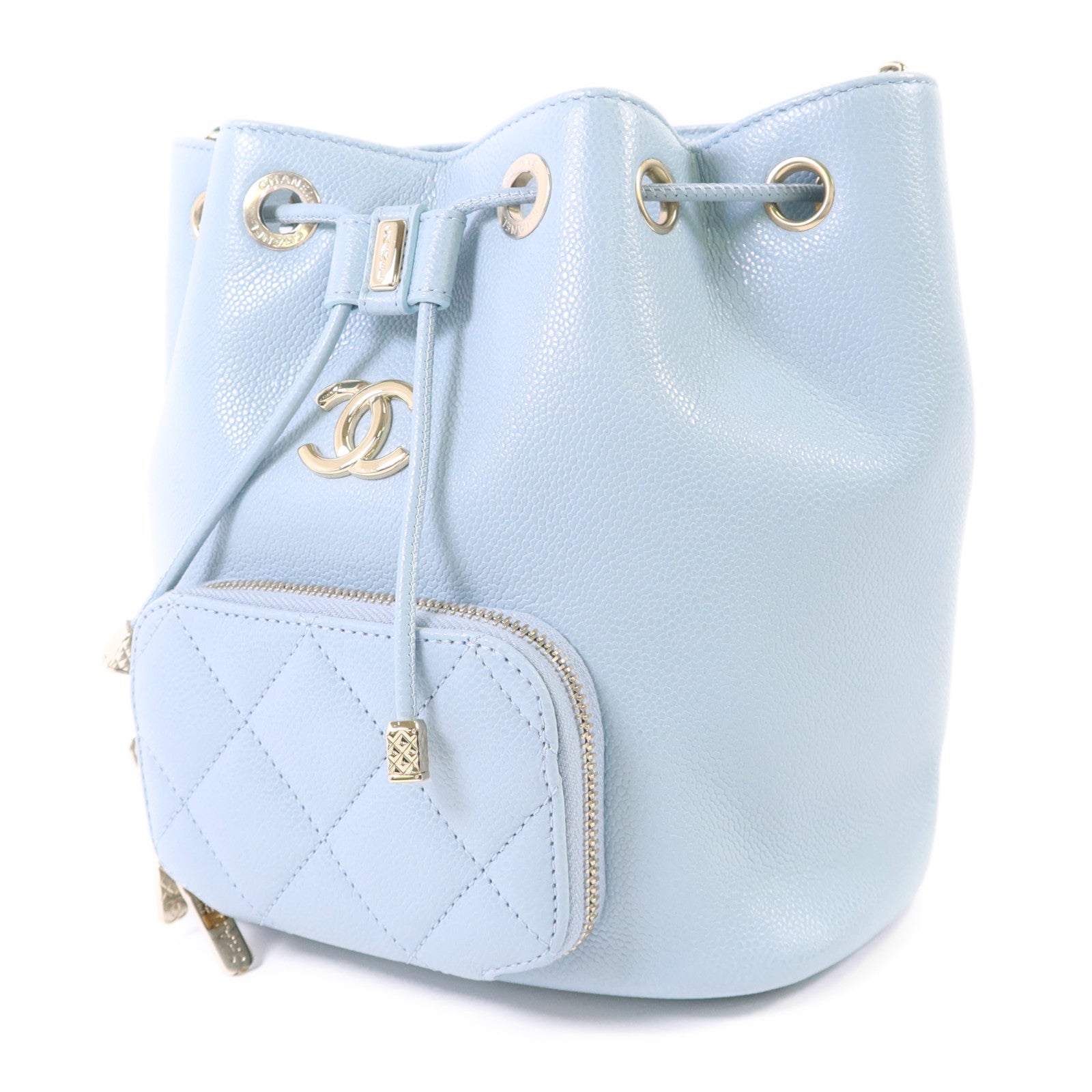 CHANEL 牛皮皮革Bucket Bag金扣鏈帶肩背袋
