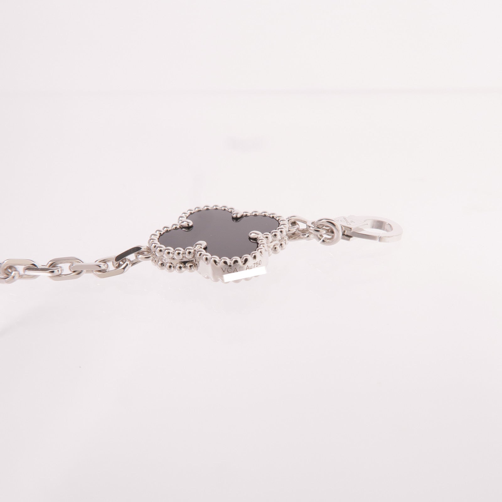 Van Cleef & Arpels 18K白金Vintage Alhambra Bracelet 5 Motifs縞瑪瑙/鑽石手鏈