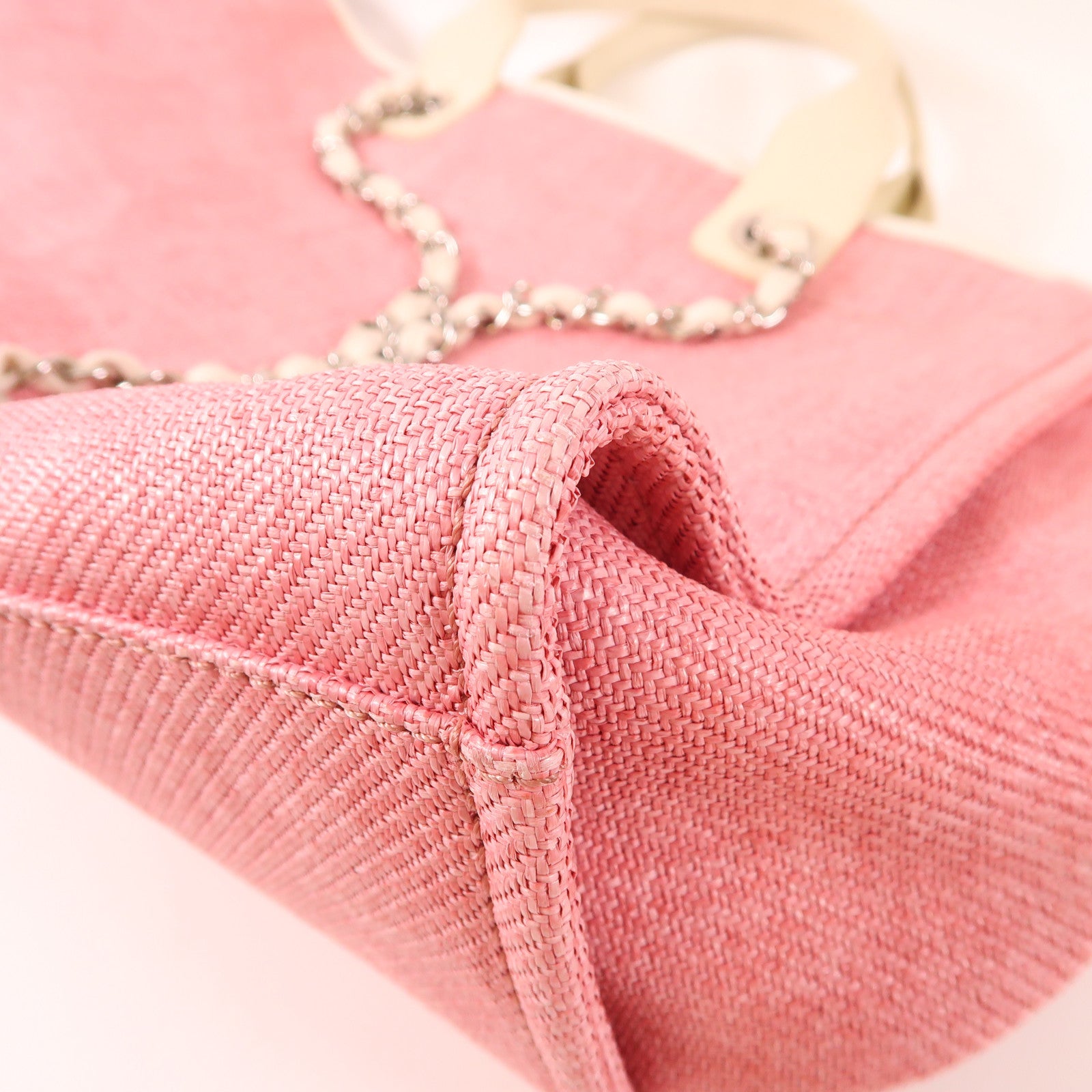 CHANEL 帆布Deauville Tote銀扣鏈帶手挽肩背兩用袋