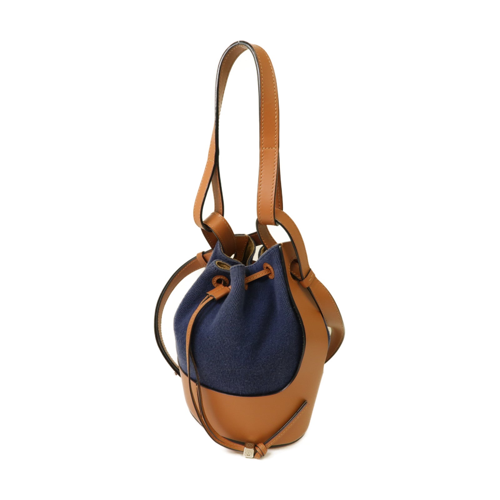 LOEWE 帆布Balloon Bag銀扣手挽肩背兩用袋藍色