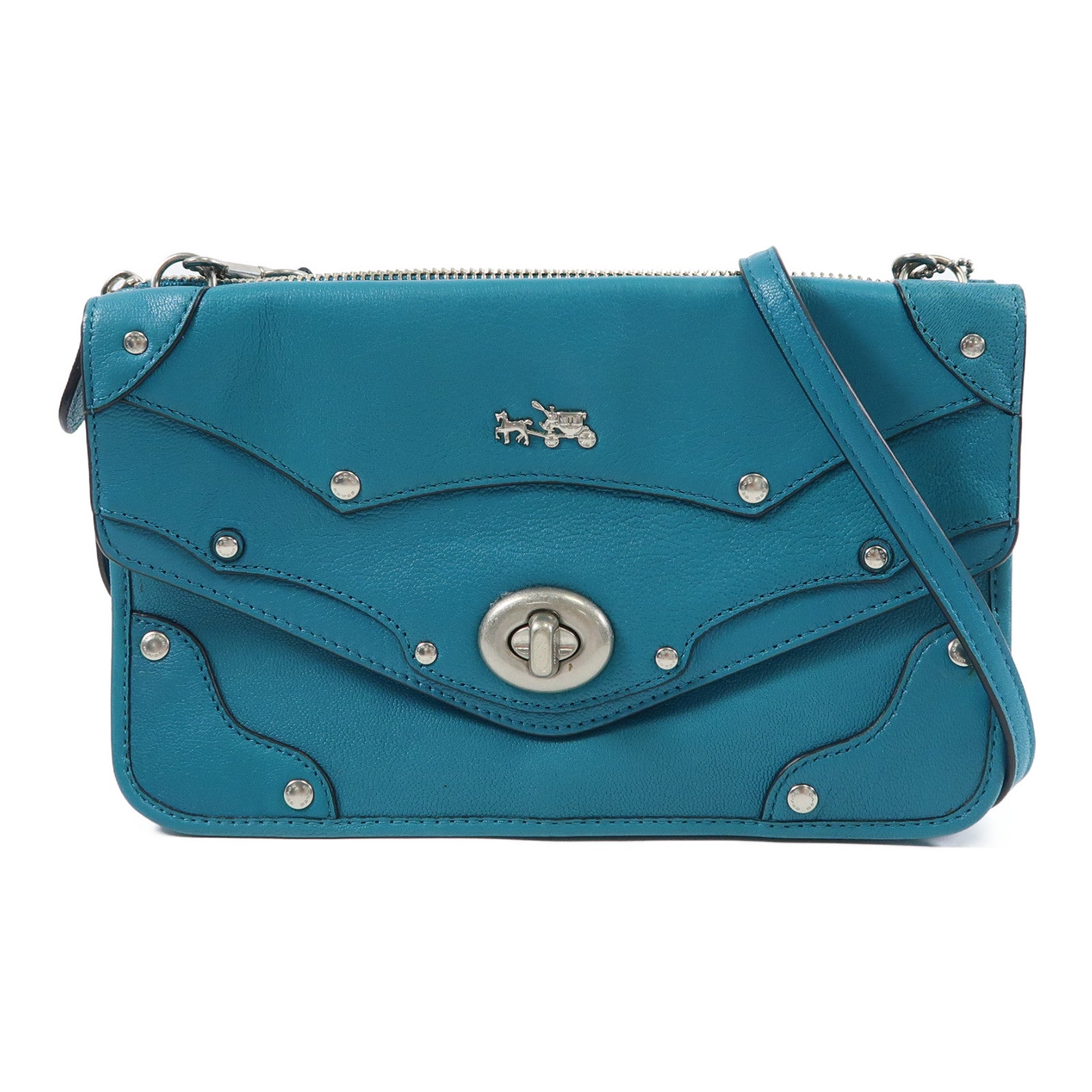 COACH 牛皮皮革Shoulder Bag銀扣肩背袋