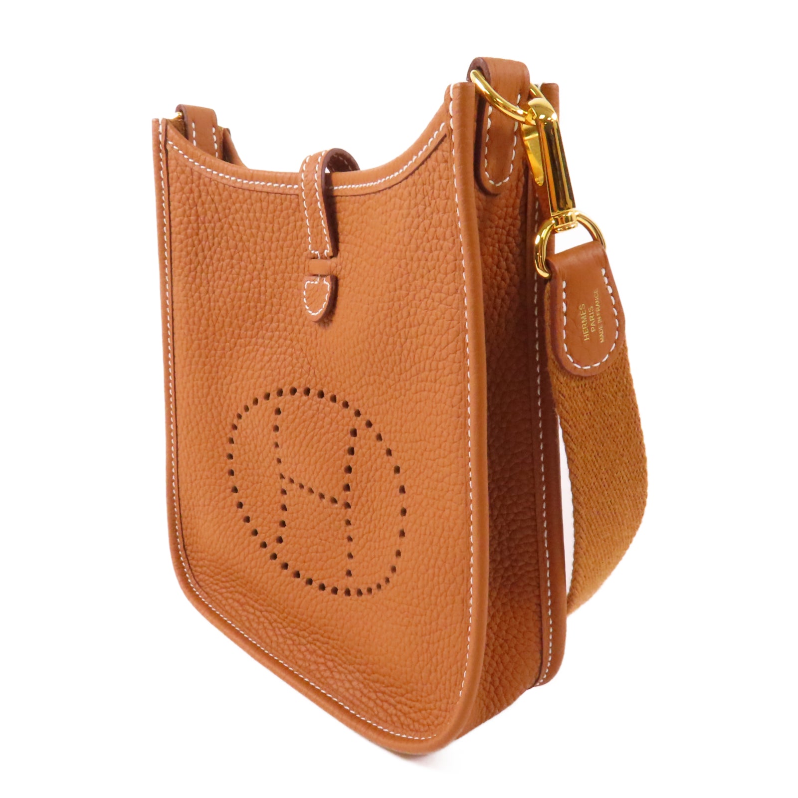 HERMES 【激減優惠】Clemence皮革Evelyne TPM Shoulder Bag金扣肩背袋Gold經典駝色