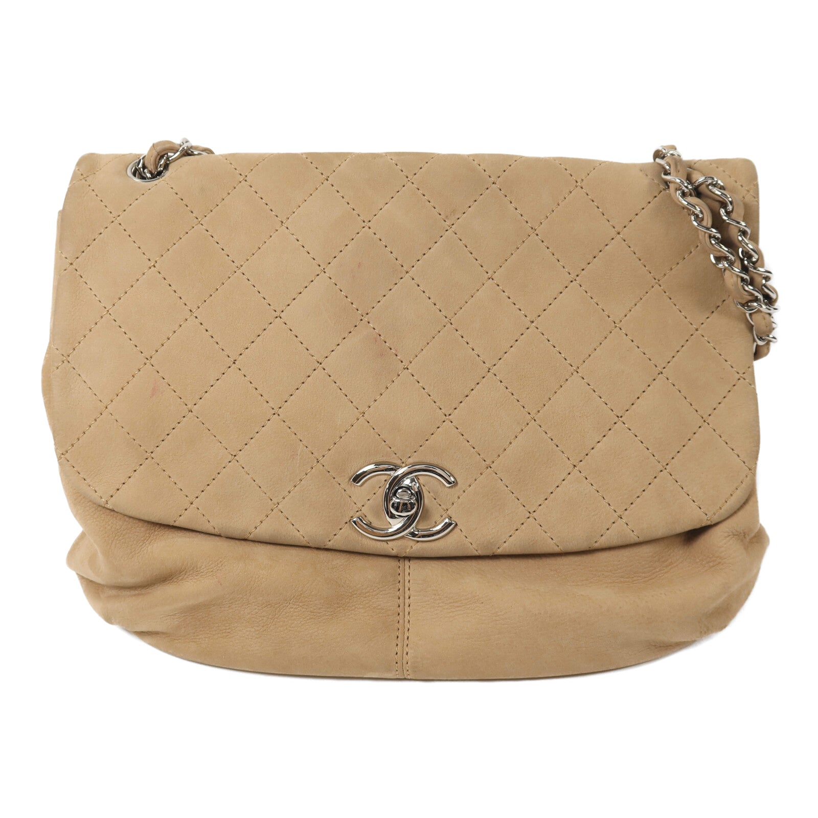 CHANEL Nubuck Seasonal Flap Bag銀扣鏈帶肩背袋