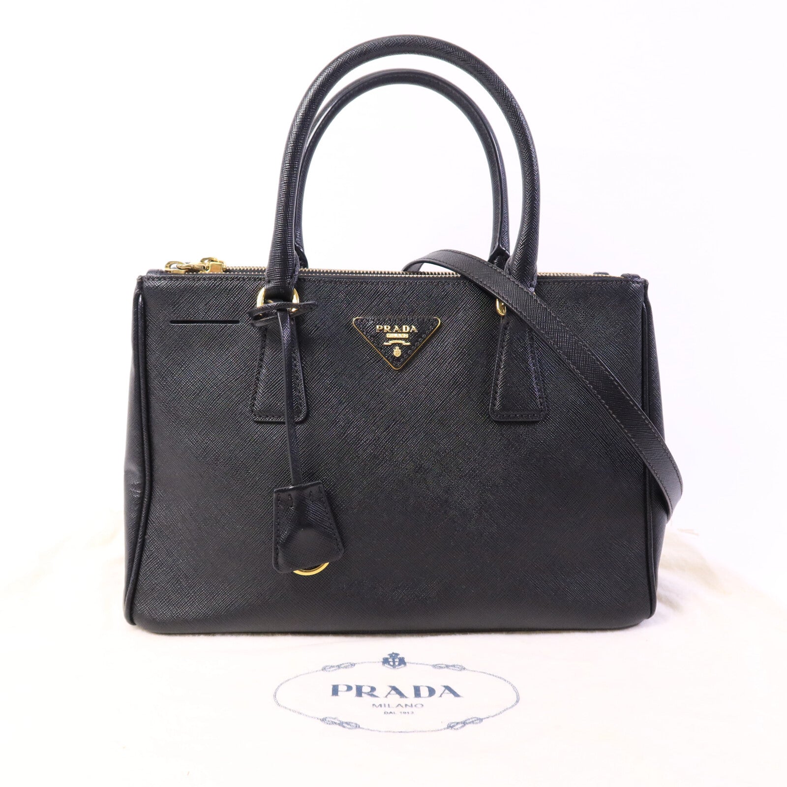 PRADA 牛皮皮革Saffiano Lux手挽肩背兩用袋