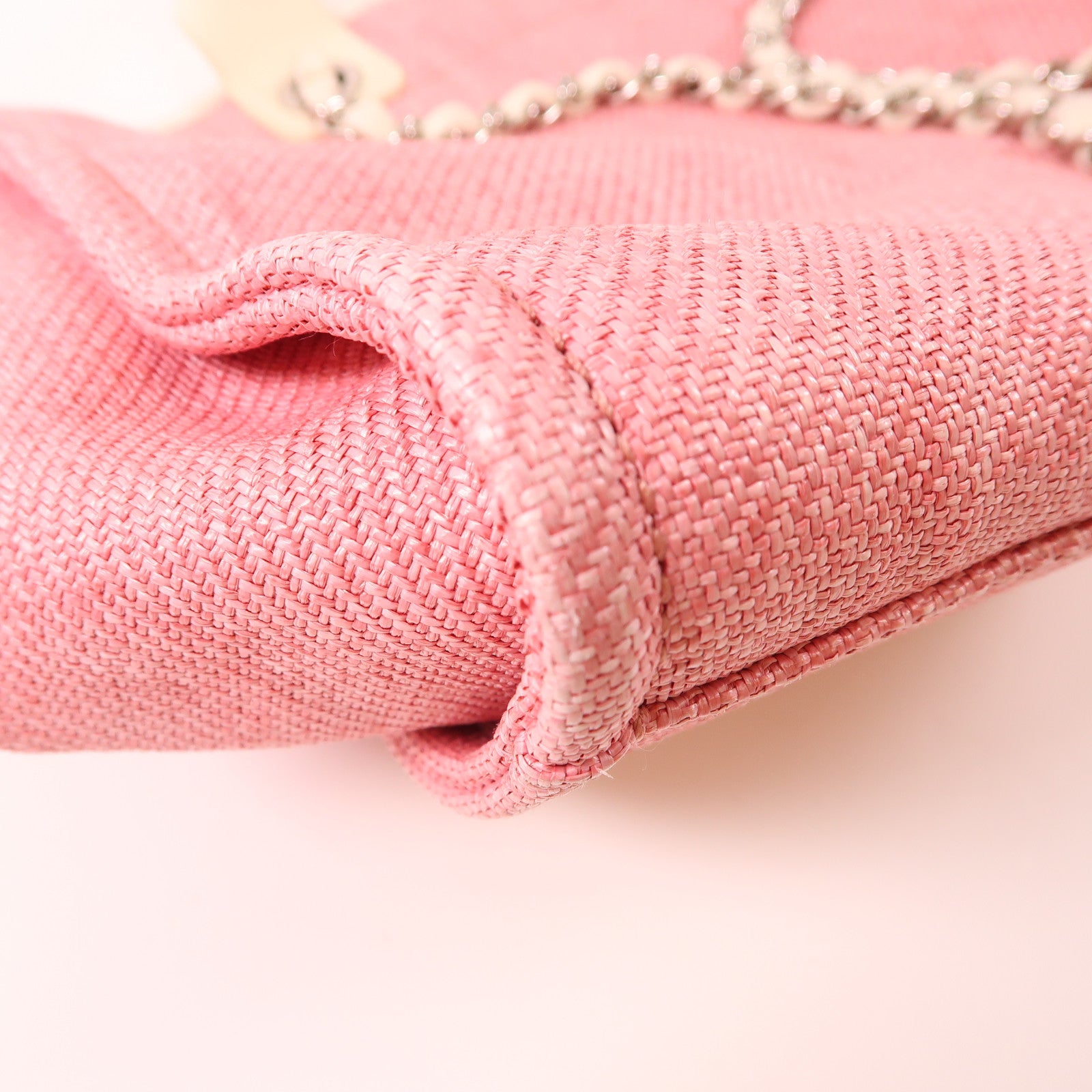 CHANEL 帆布Deauville Tote銀扣鏈帶手挽肩背兩用袋