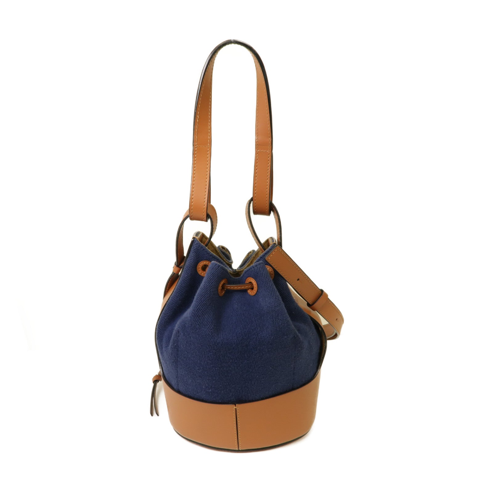 LOEWE 帆布Balloon Bag銀扣手挽肩背兩用袋藍色