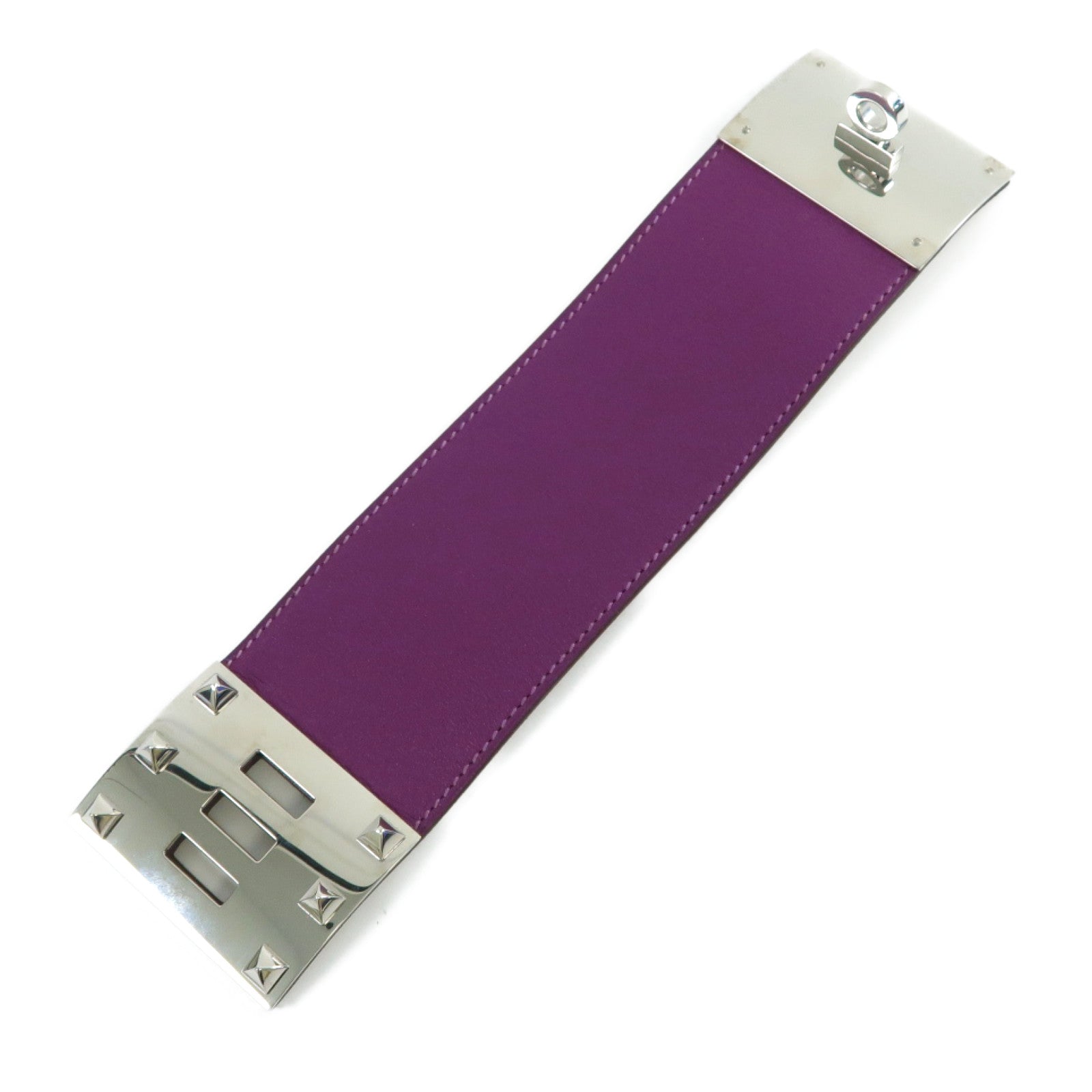 HERMES 【激減優惠】Swift皮革Kelly Dog Extremes Bracelet銀扣手鐲海葵紫色