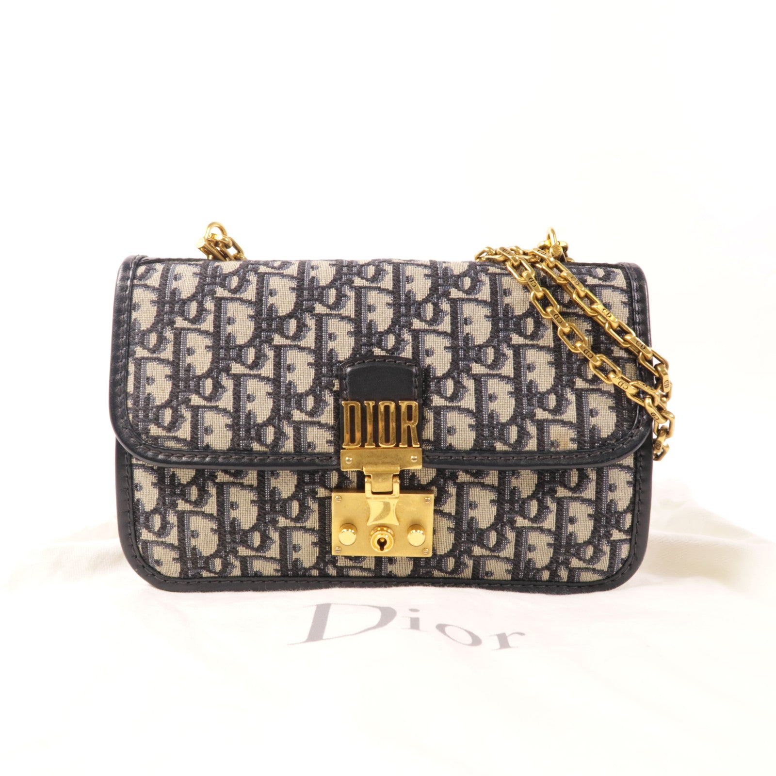 Dior 帆布Dior Addict金扣鏈帶肩背袋