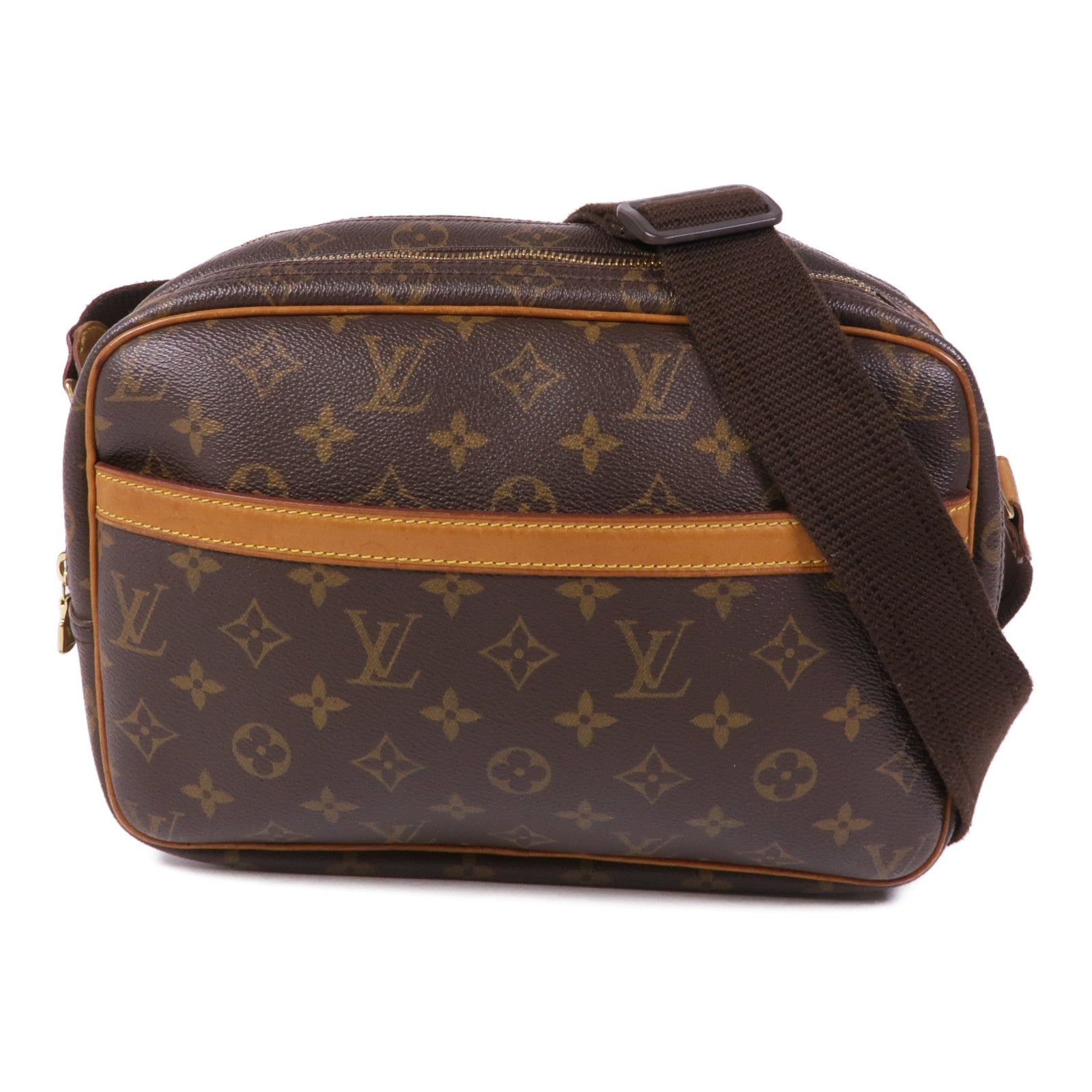 LOUIS VUITTON Monogram Reporter PM金扣肩背袋棕色