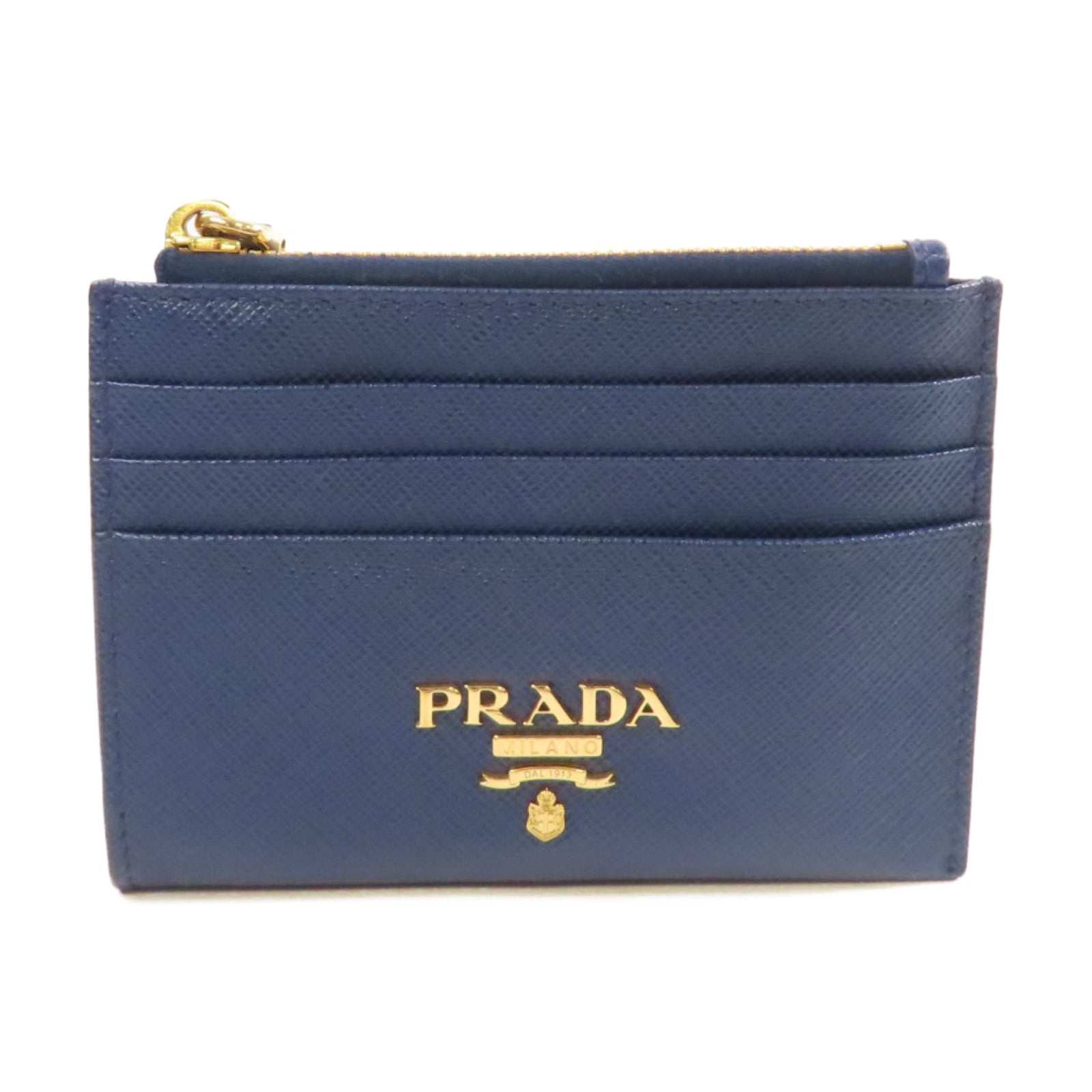 PRADA Saffiano皮革Card Holder金扣卡片套寶藍色