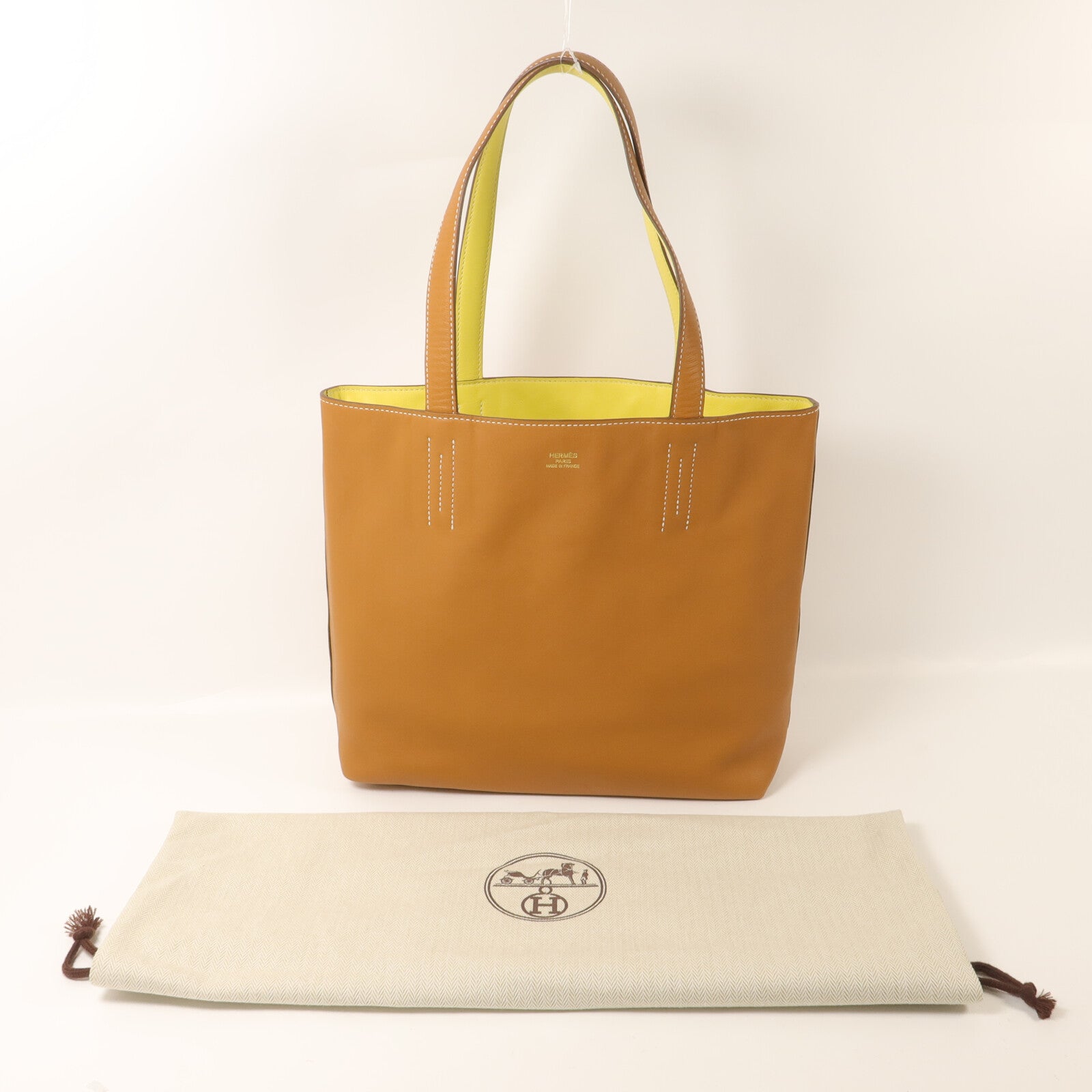 HERMES Swift皮革Double Sens 28肩背袋/手挽袋Gold/Lime
