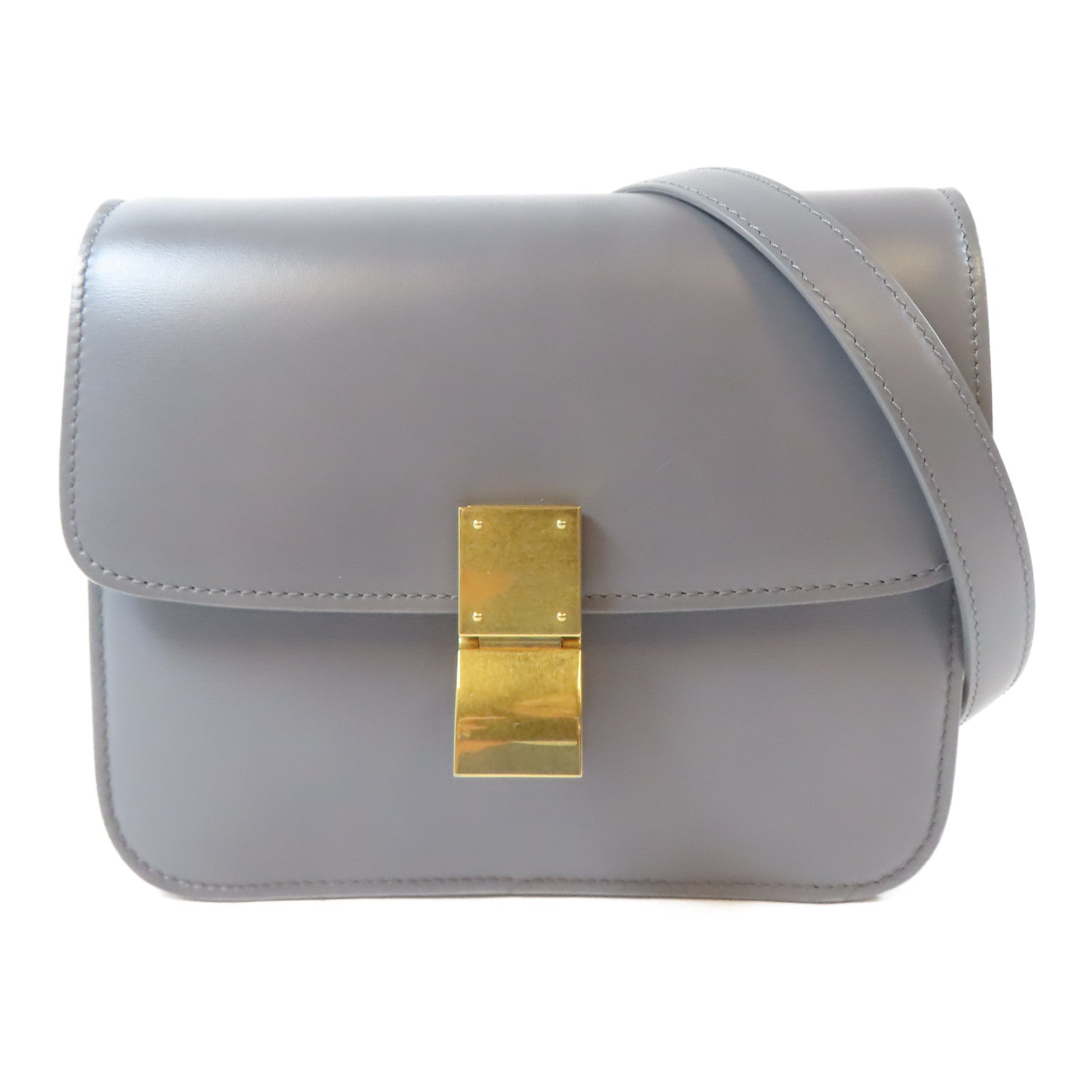 CELINE 牛皮皮革Teen Classic Box金扣肩背袋灰色