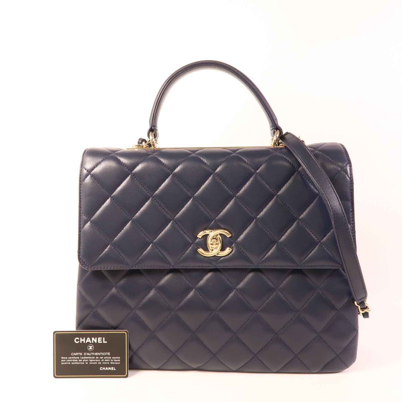 CHANEL 羊皮皮革Large Trendy CC Bag金扣鏈帶手挽肩背兩用袋