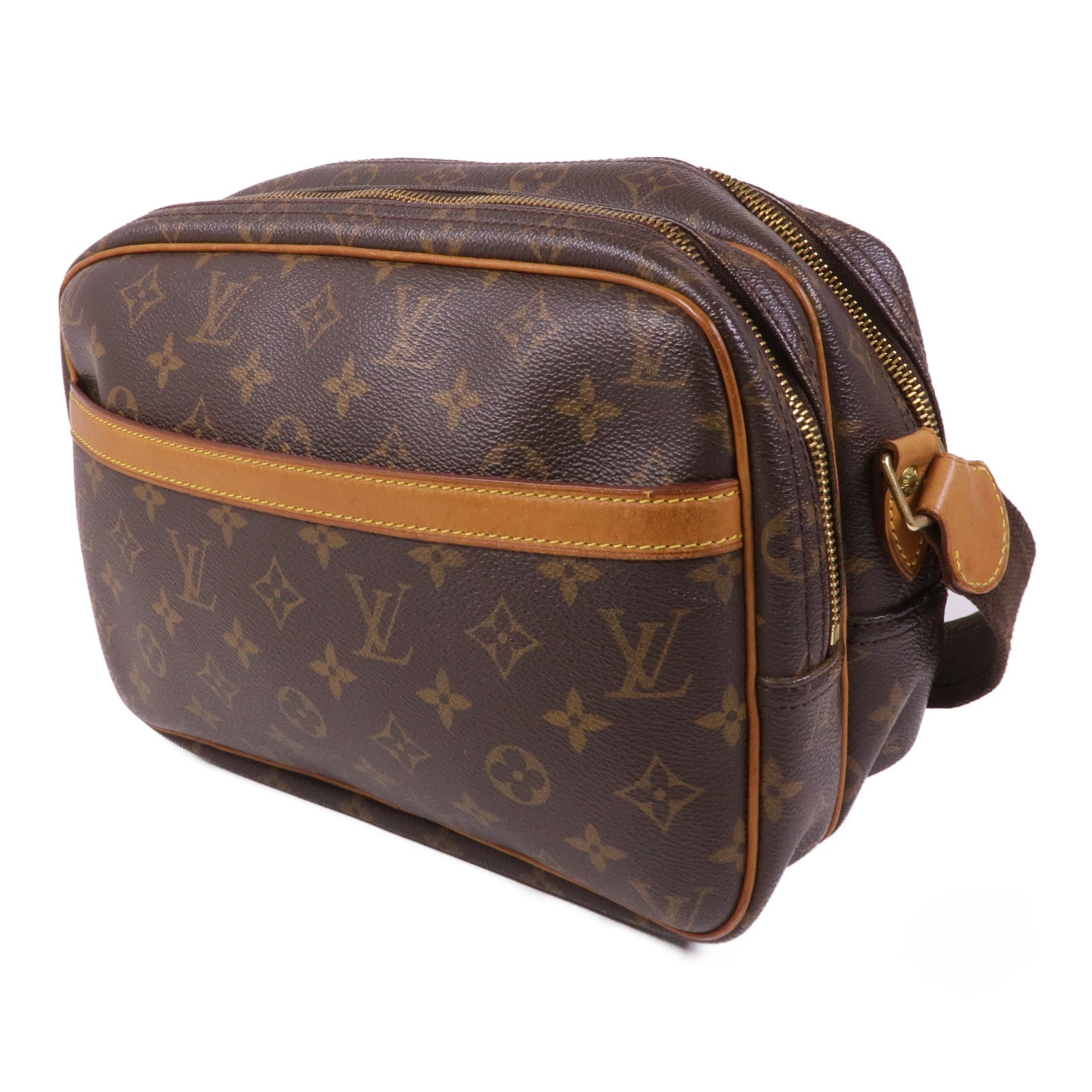 LOUIS VUITTON Monogram Reporter PM金扣肩背袋棕色