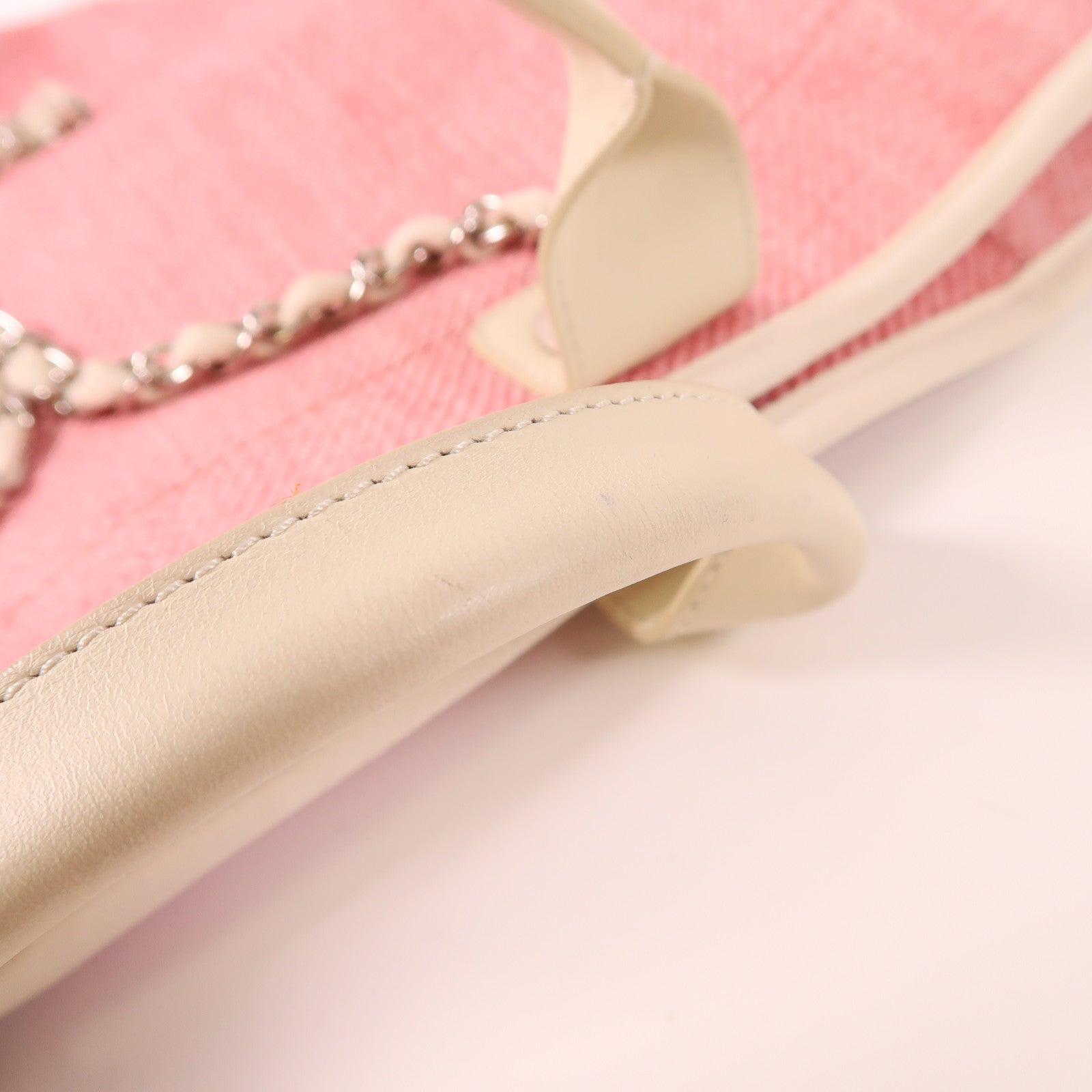 CHANEL 帆布Deauville Tote銀扣鏈帶手挽肩背兩用袋