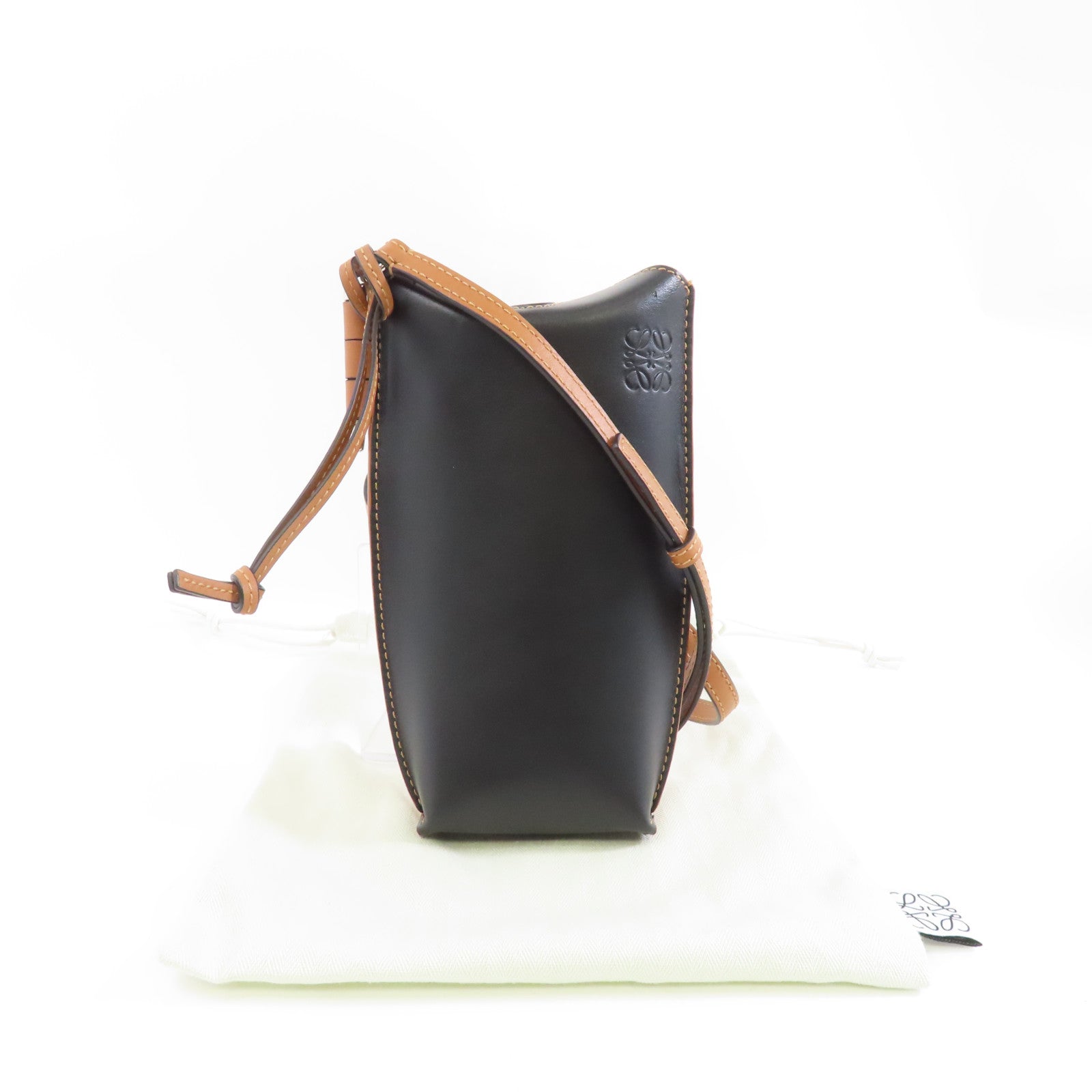 LOEWE 【激減優惠】牛皮皮革Gate Pocket銀扣肩背袋啡色/黑色