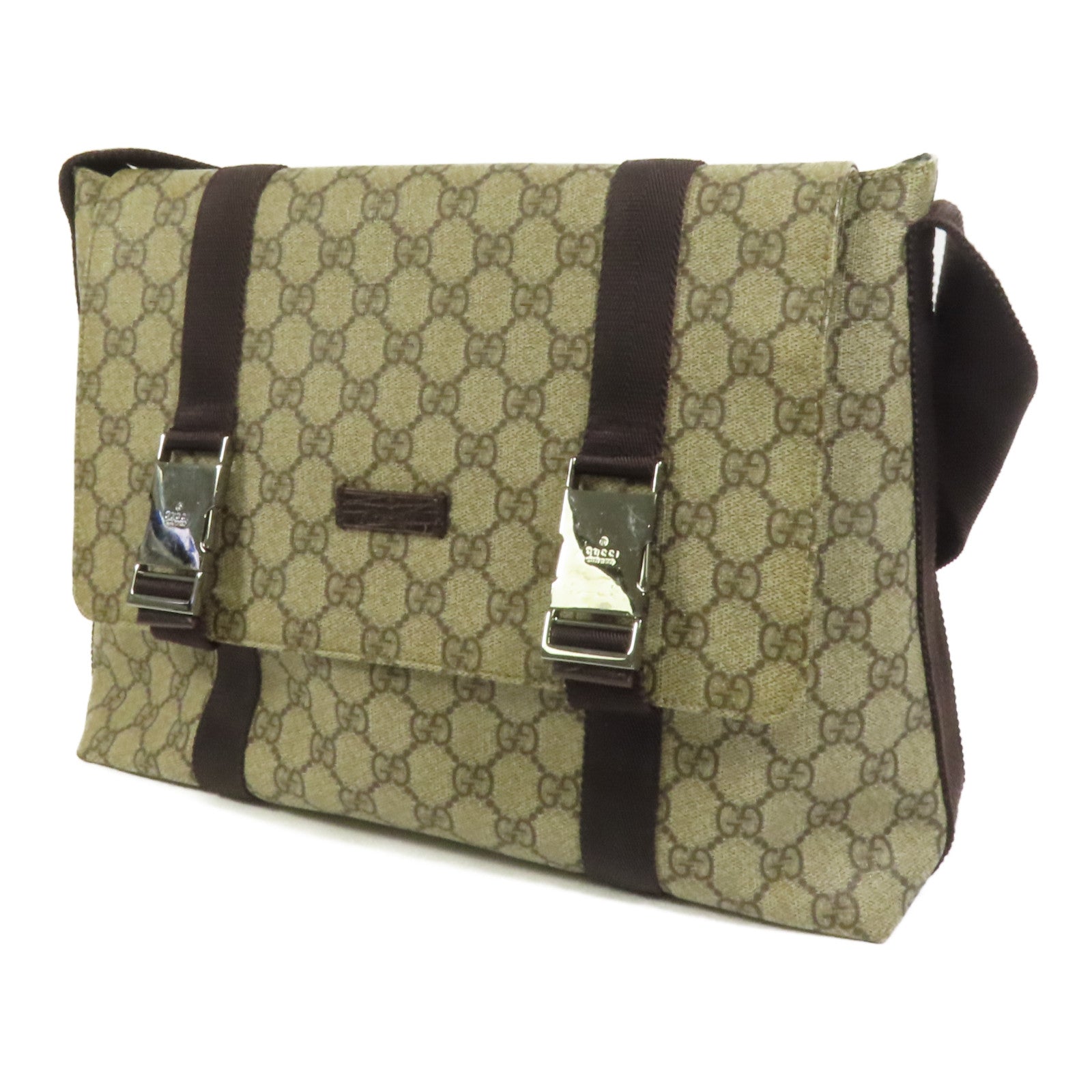 GUCCI 塗層帆布Shoulder Bag銀扣肩背袋