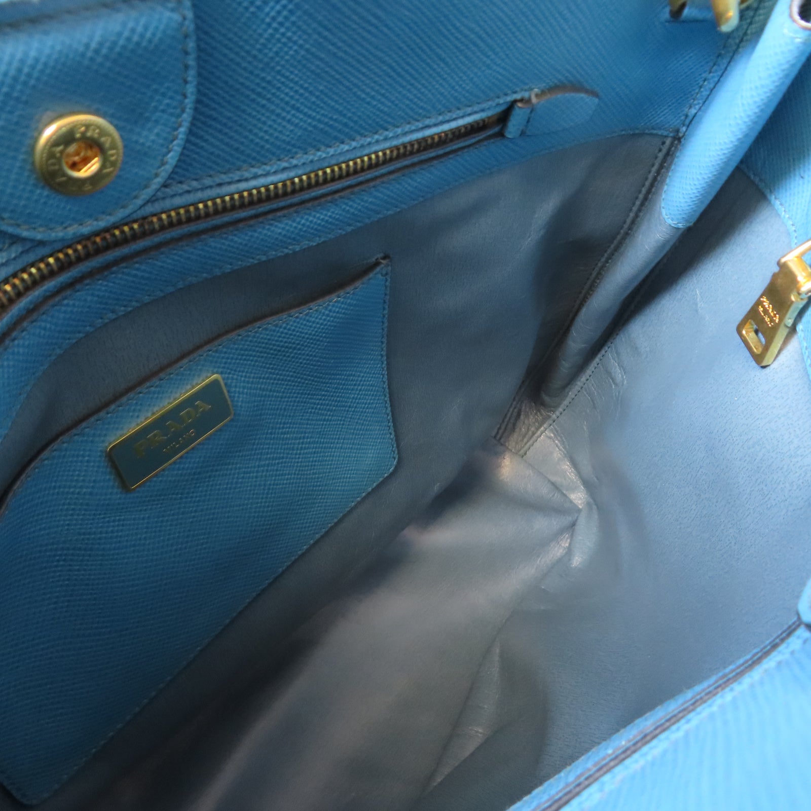 PRADA 【激減優惠】Saffiano皮革2 Way Shoulder Tote Bag金扣手挽肩背兩用袋藍色