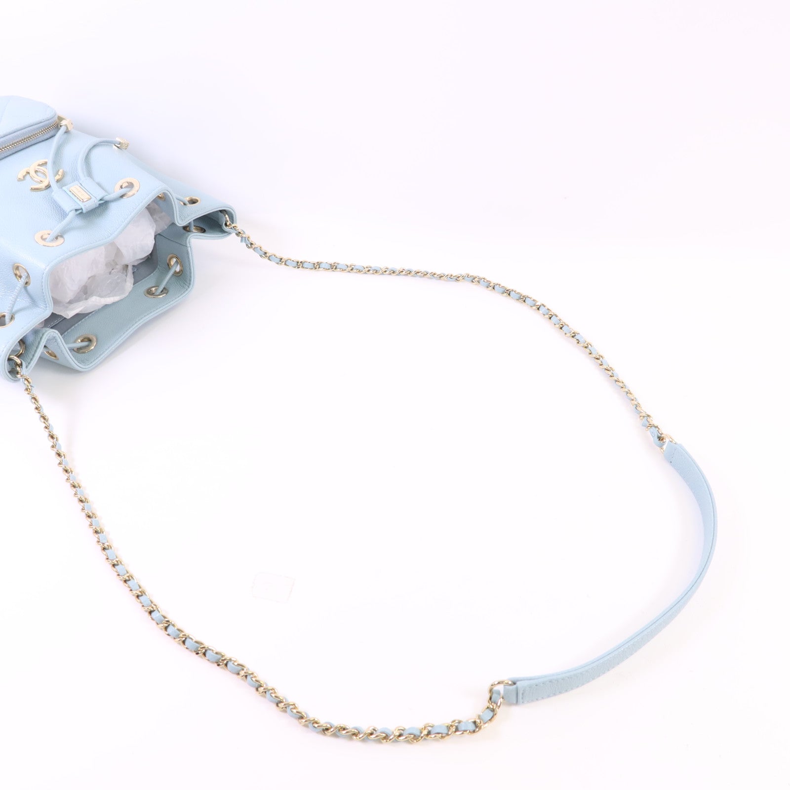 CHANEL 牛皮皮革Bucket Bag金扣鏈帶肩背袋