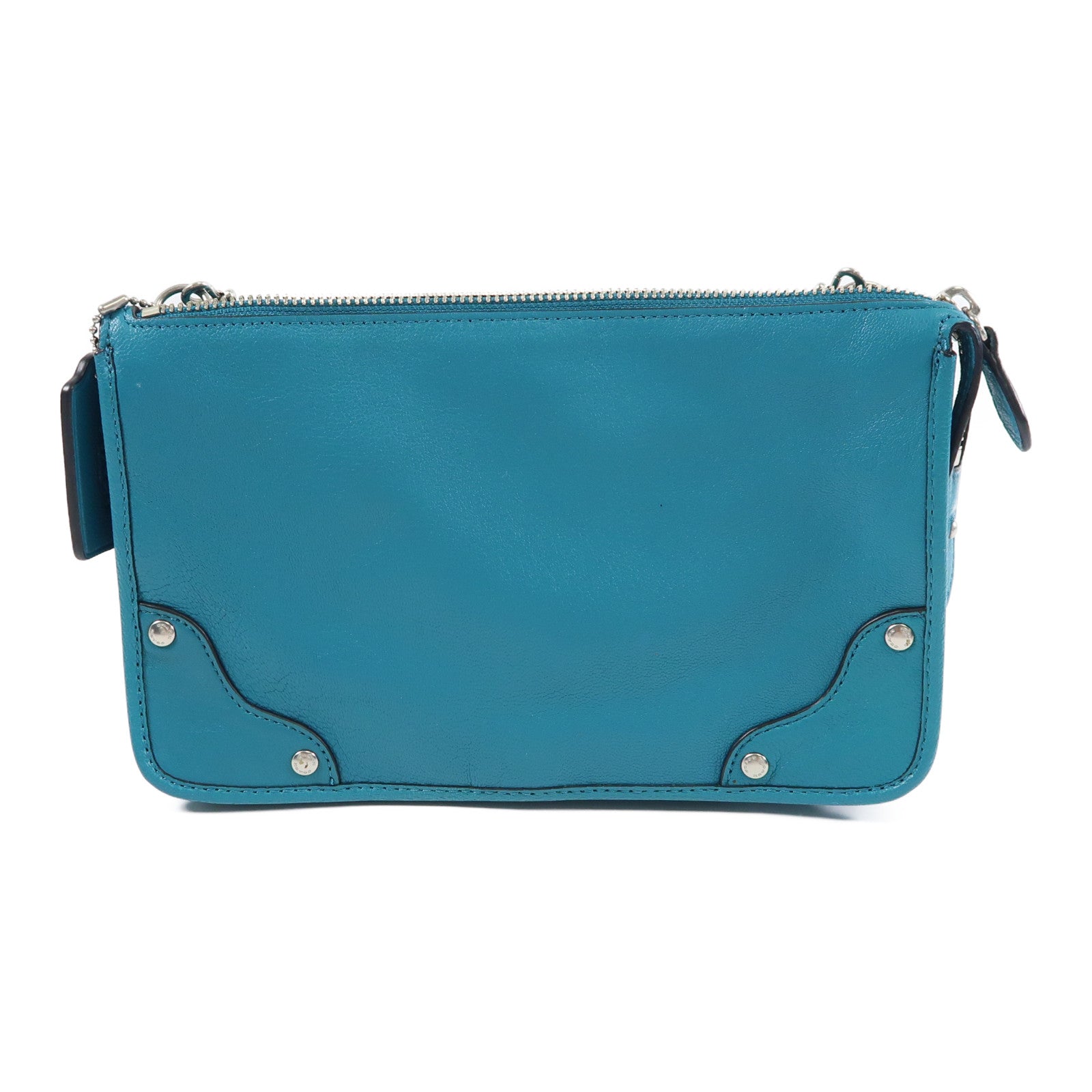 COACH 牛皮皮革Shoulder Bag銀扣肩背袋