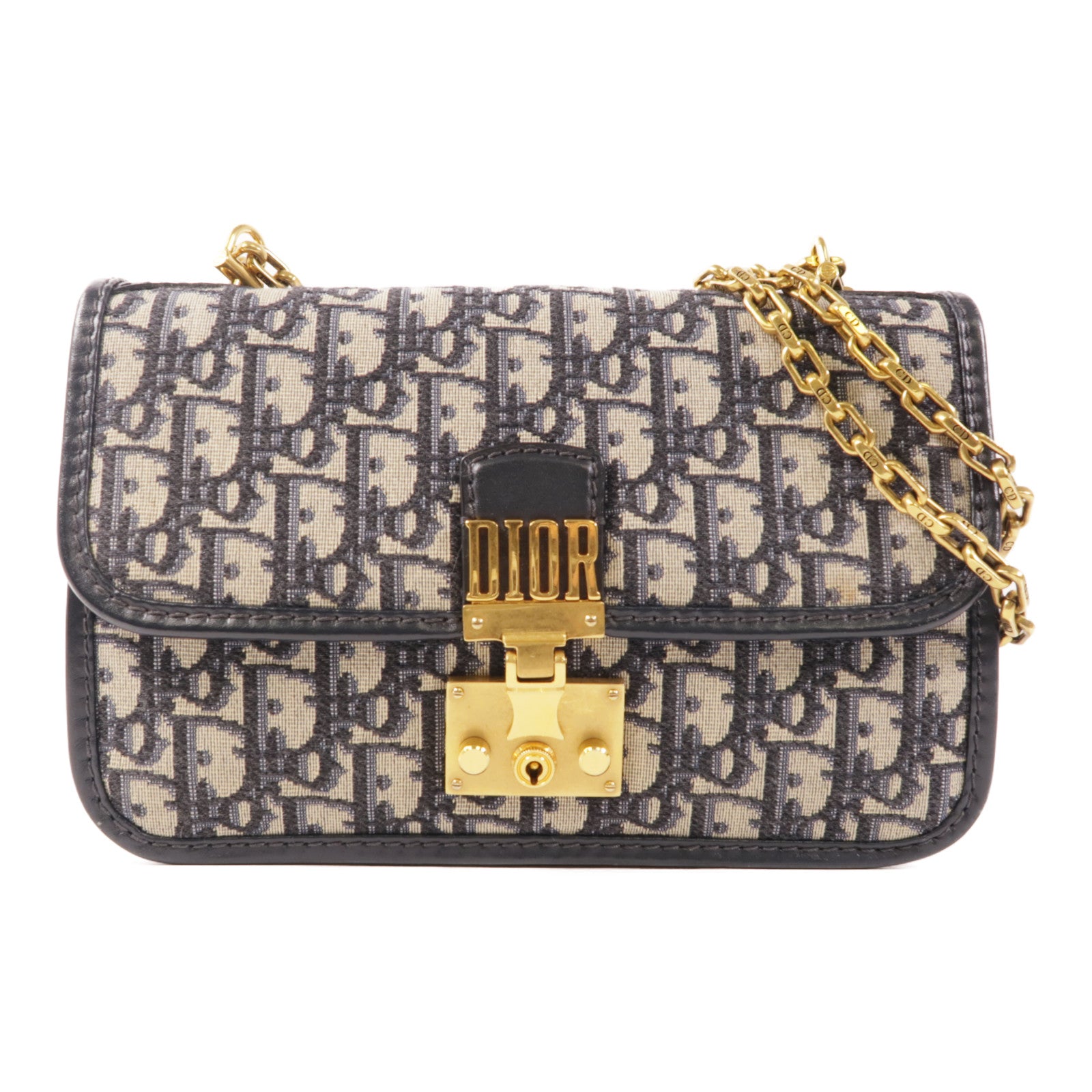 Dior 帆布Dior Addict金扣鏈帶肩背袋