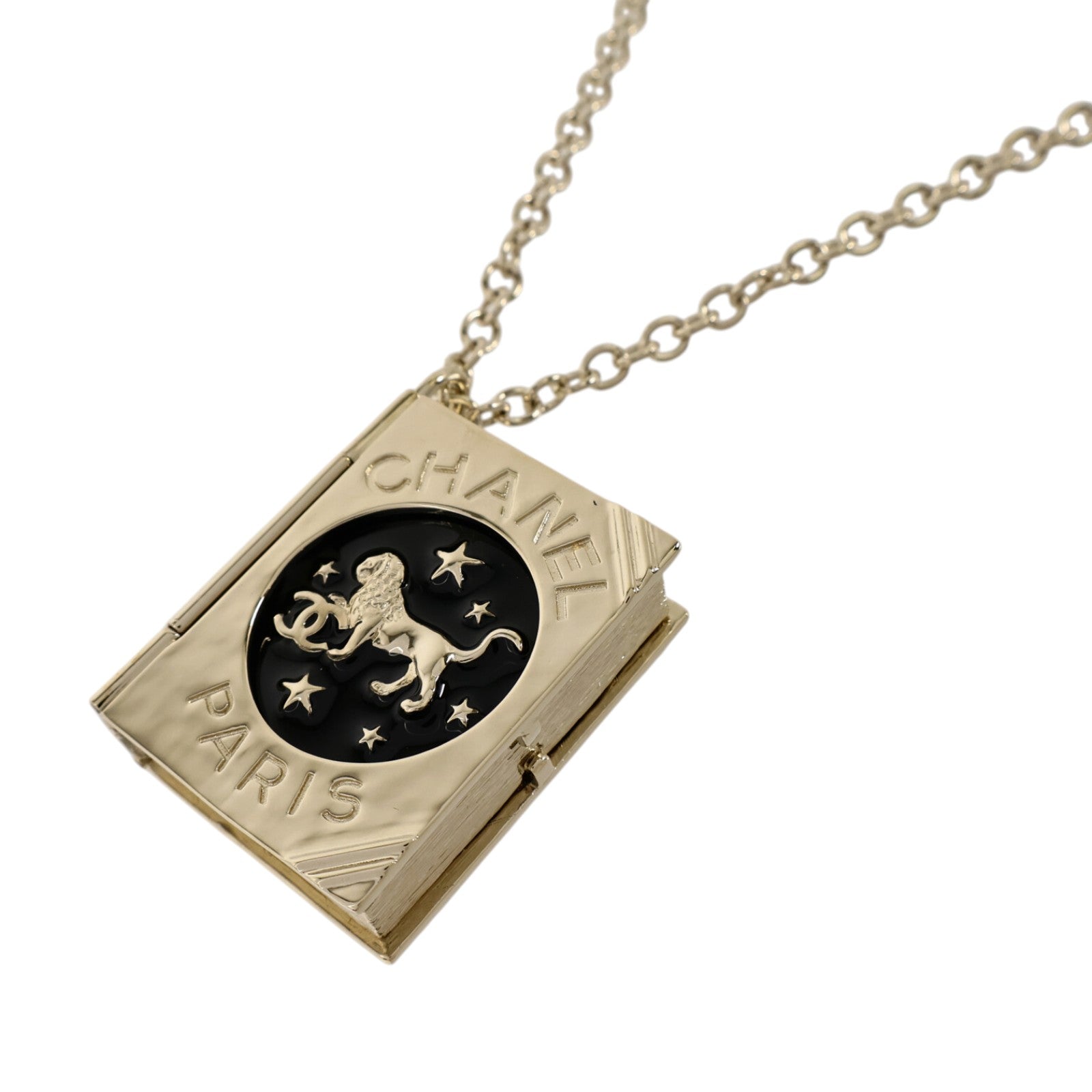 CHANEL 金屬/琺瑯Lion Book Locket Necklace項鏈