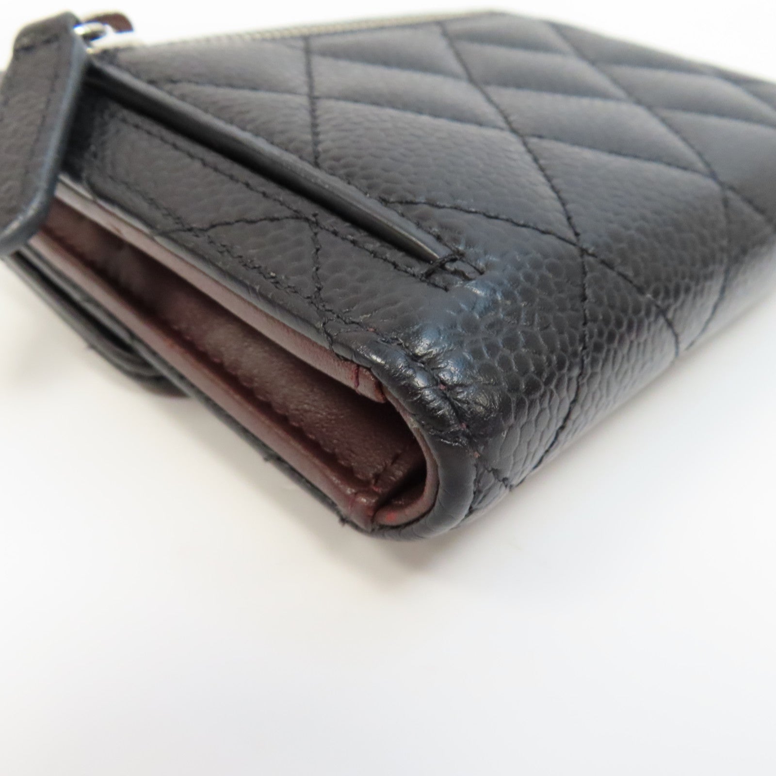 CHANEL 菱格Caviar皮革Wallet銀扣錢包黑色
