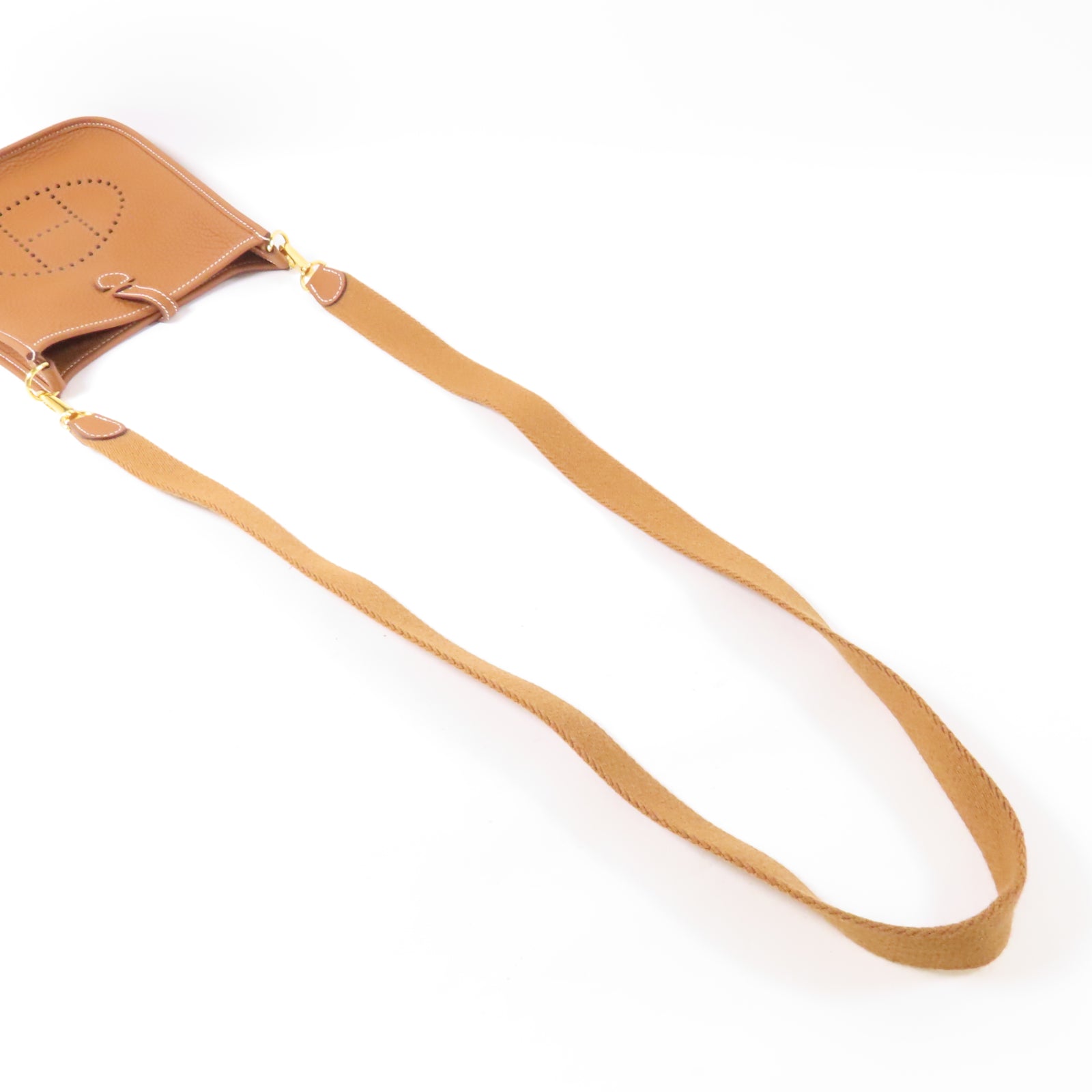 HERMES 【激減優惠】Clemence皮革Evelyne TPM Shoulder Bag金扣肩背袋Gold經典駝色