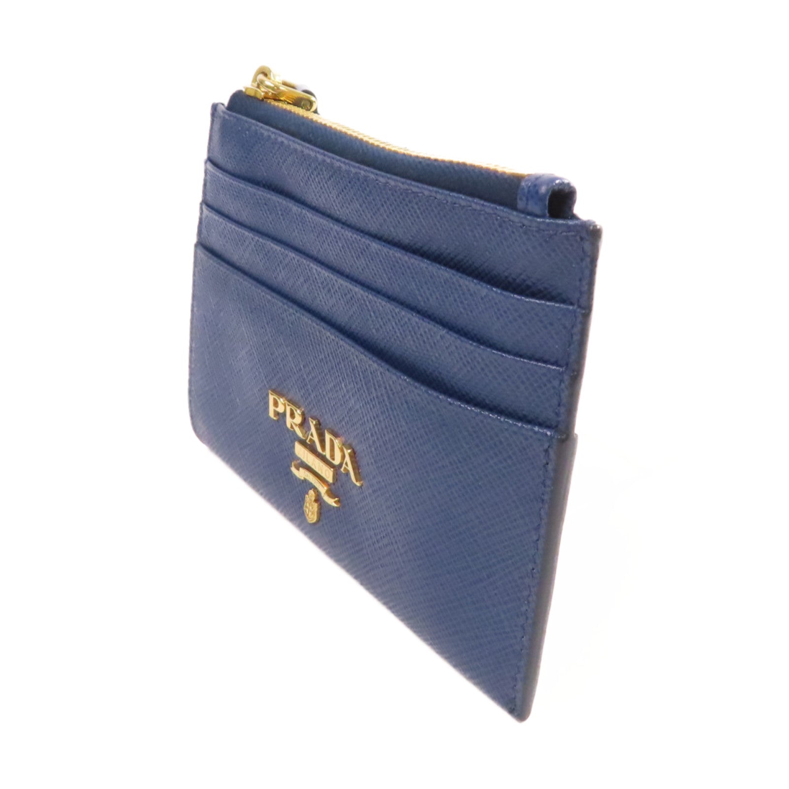 PRADA Saffiano皮革Card Holder金扣卡片套寶藍色
