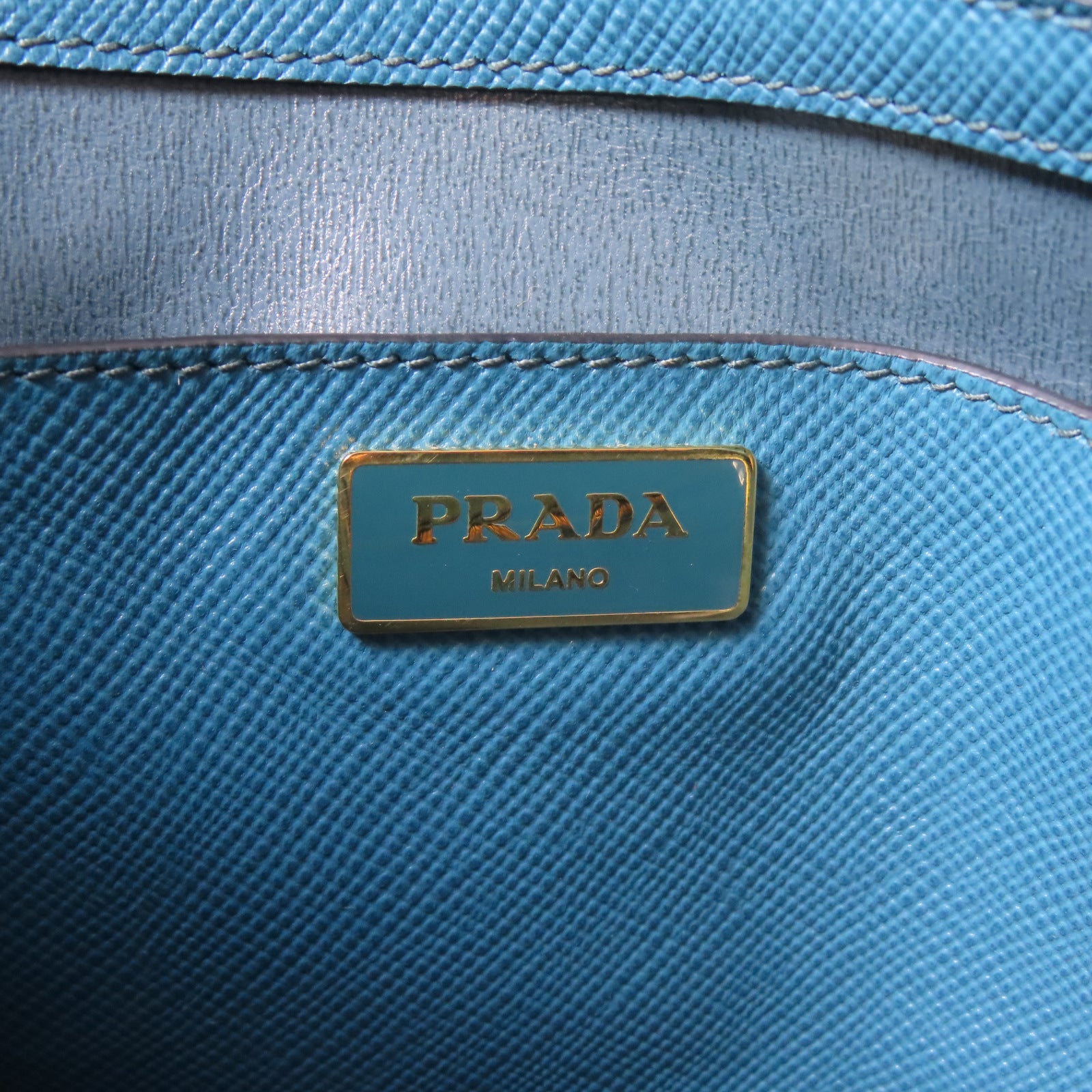 PRADA 【激減優惠】Saffiano皮革2 Way Shoulder Tote Bag金扣手挽肩背兩用袋藍色