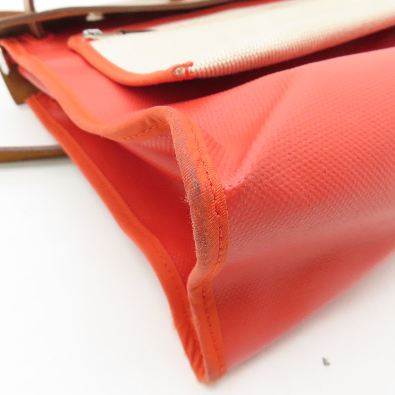 HERMES 【激減優惠】帆布Herbag PM銀扣手挽肩背兩用袋啡色/橙色