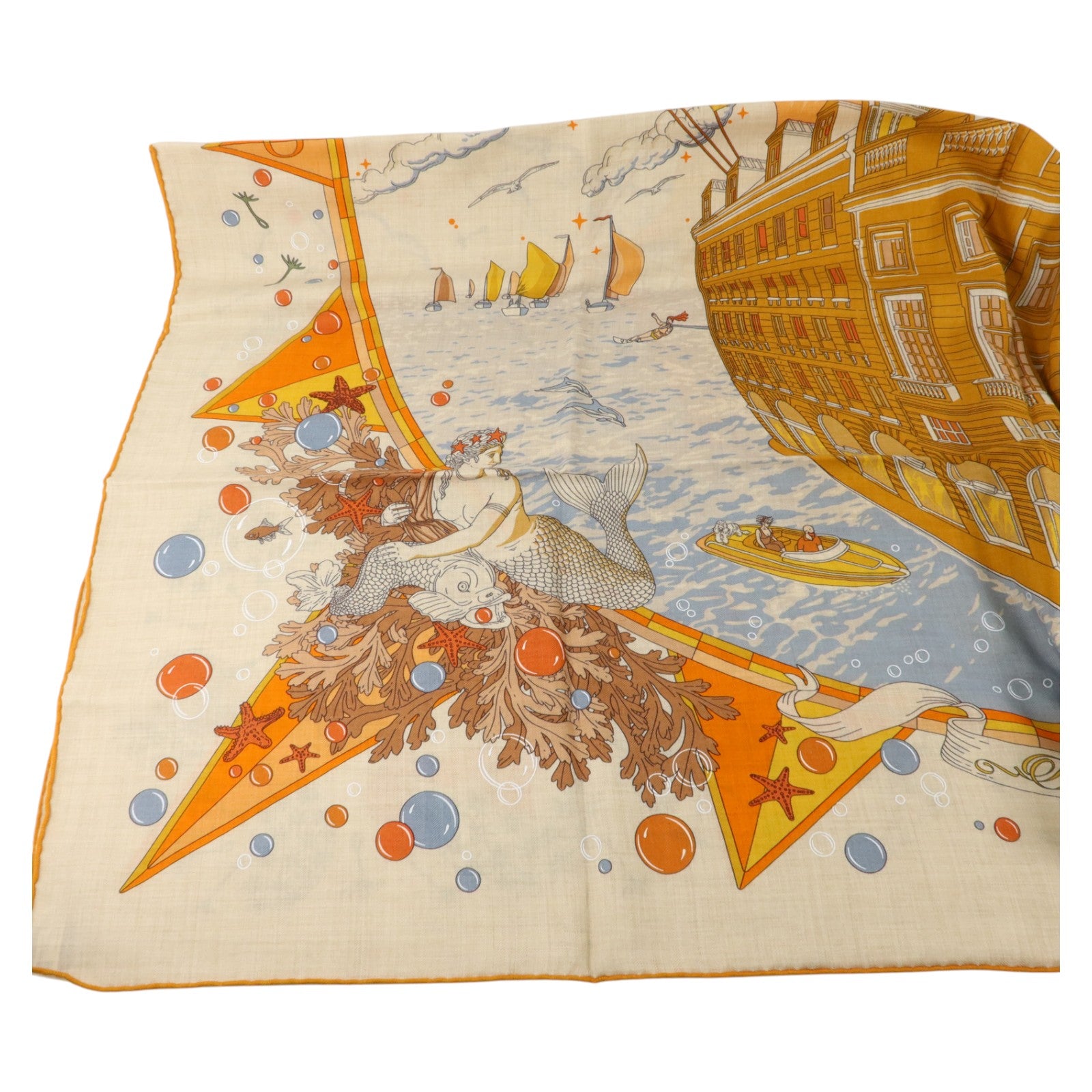 HERMES 羊絨/絲質Scarf 140X140絲巾