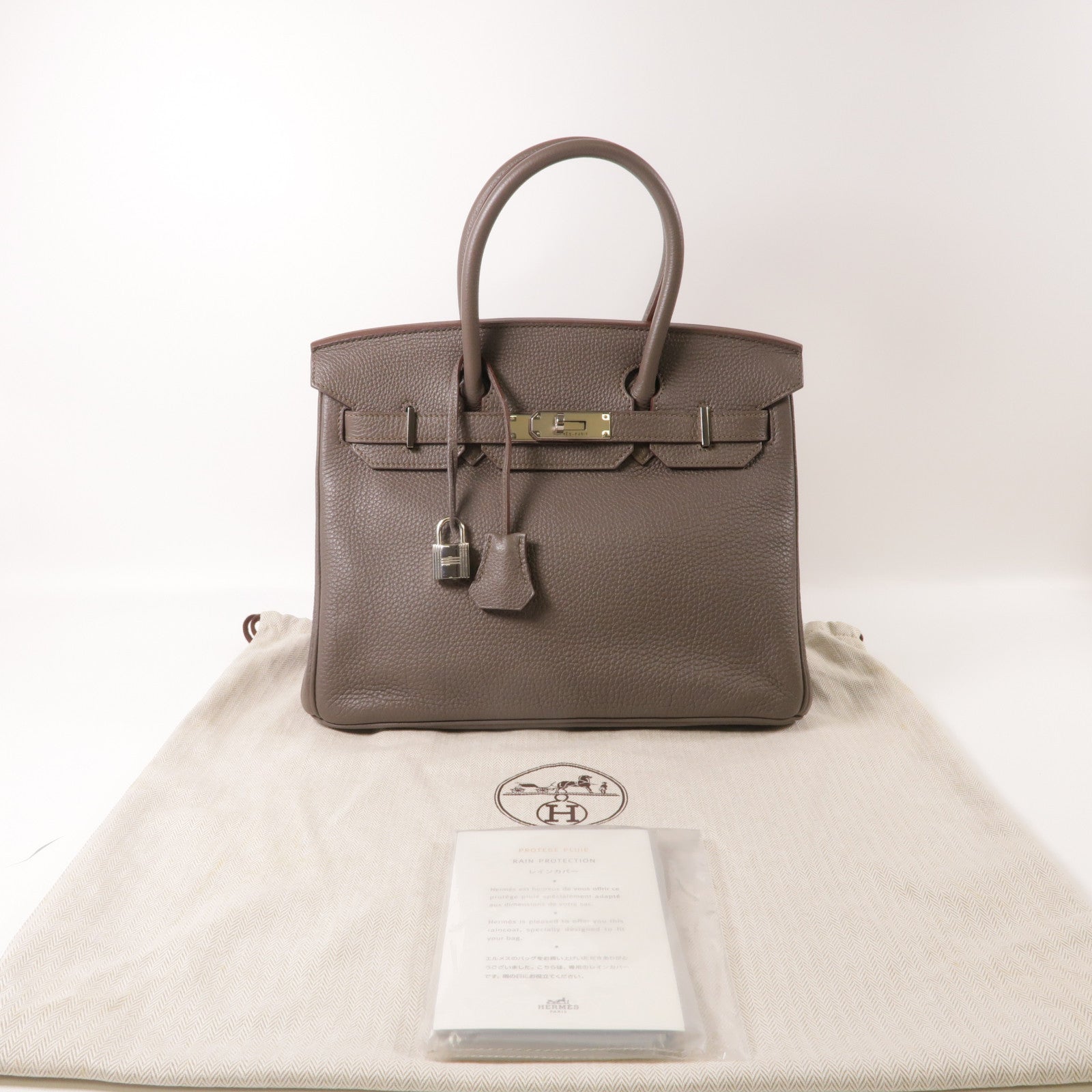 HERMES Clemence皮革Birkin 30銀扣手挽袋Etain