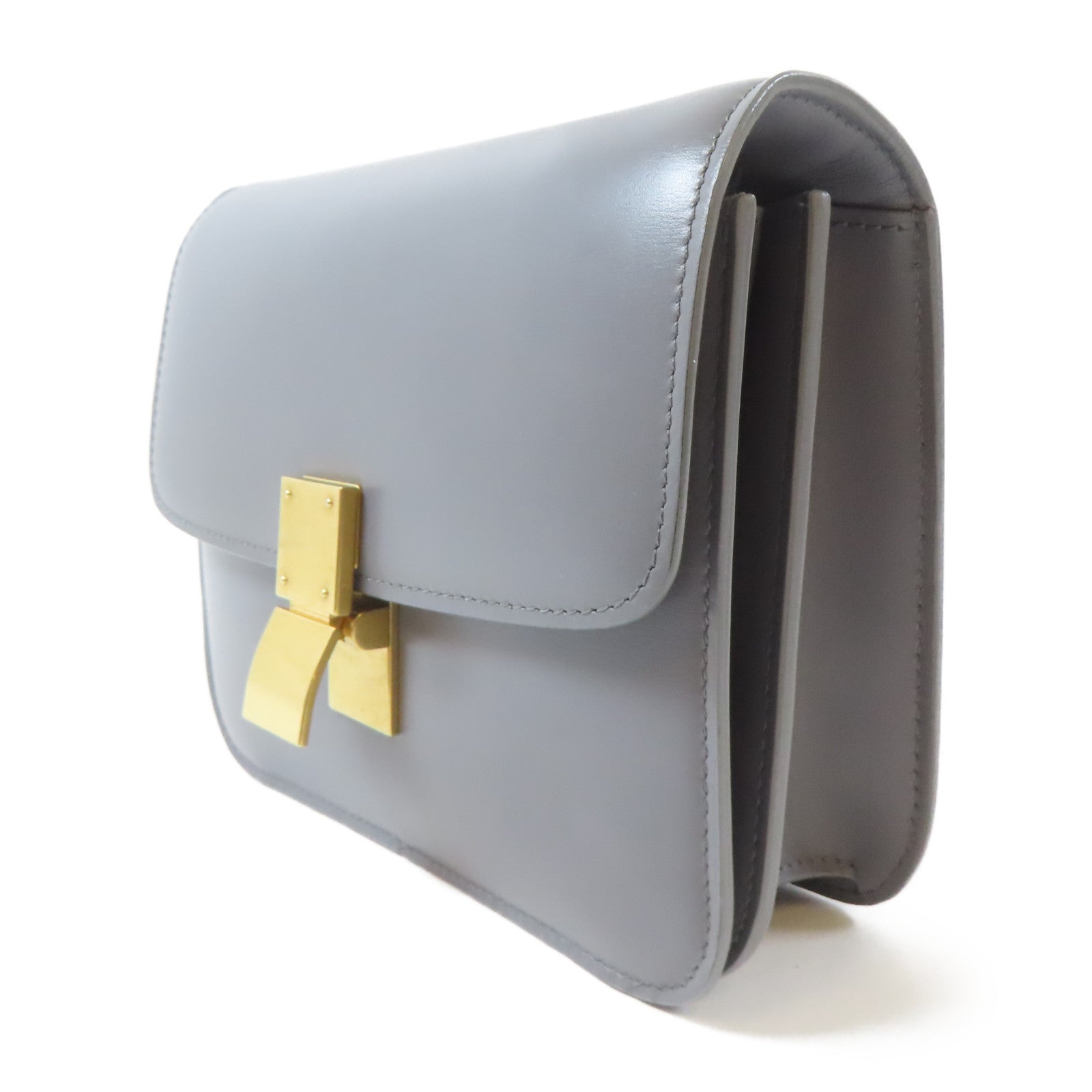 CELINE 牛皮皮革Teen Classic Box金扣肩背袋灰色