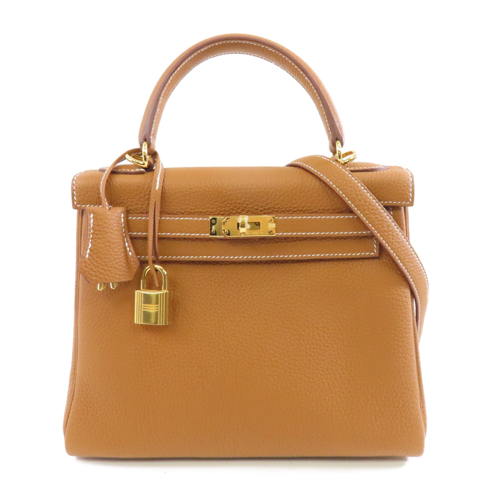 HERMES 【激減優惠】Togo皮革Kelly 25金扣手挽肩背兩用袋Gold啡色
