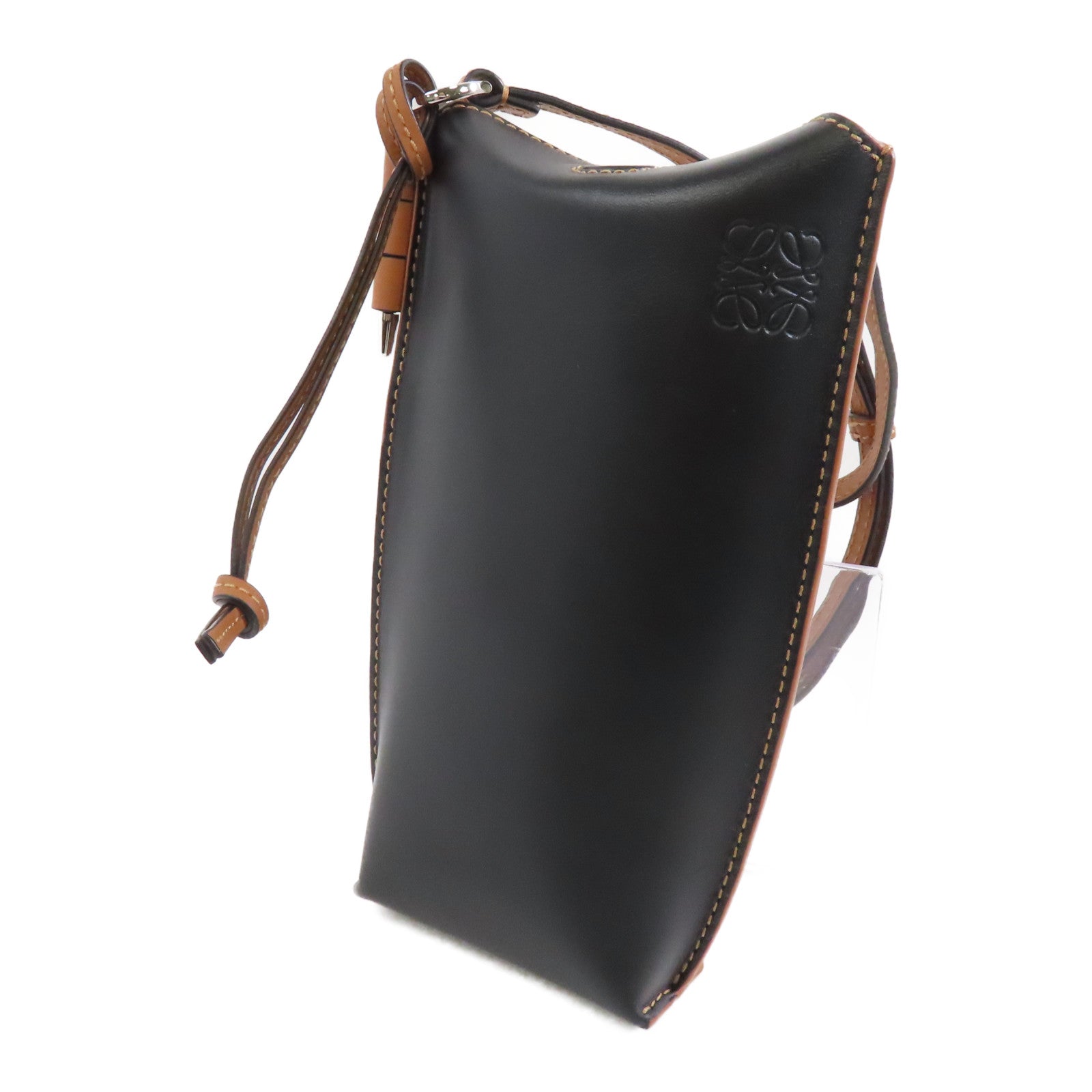 LOEWE 【激減優惠】牛皮皮革Gate Pocket銀扣肩背袋啡色/黑色