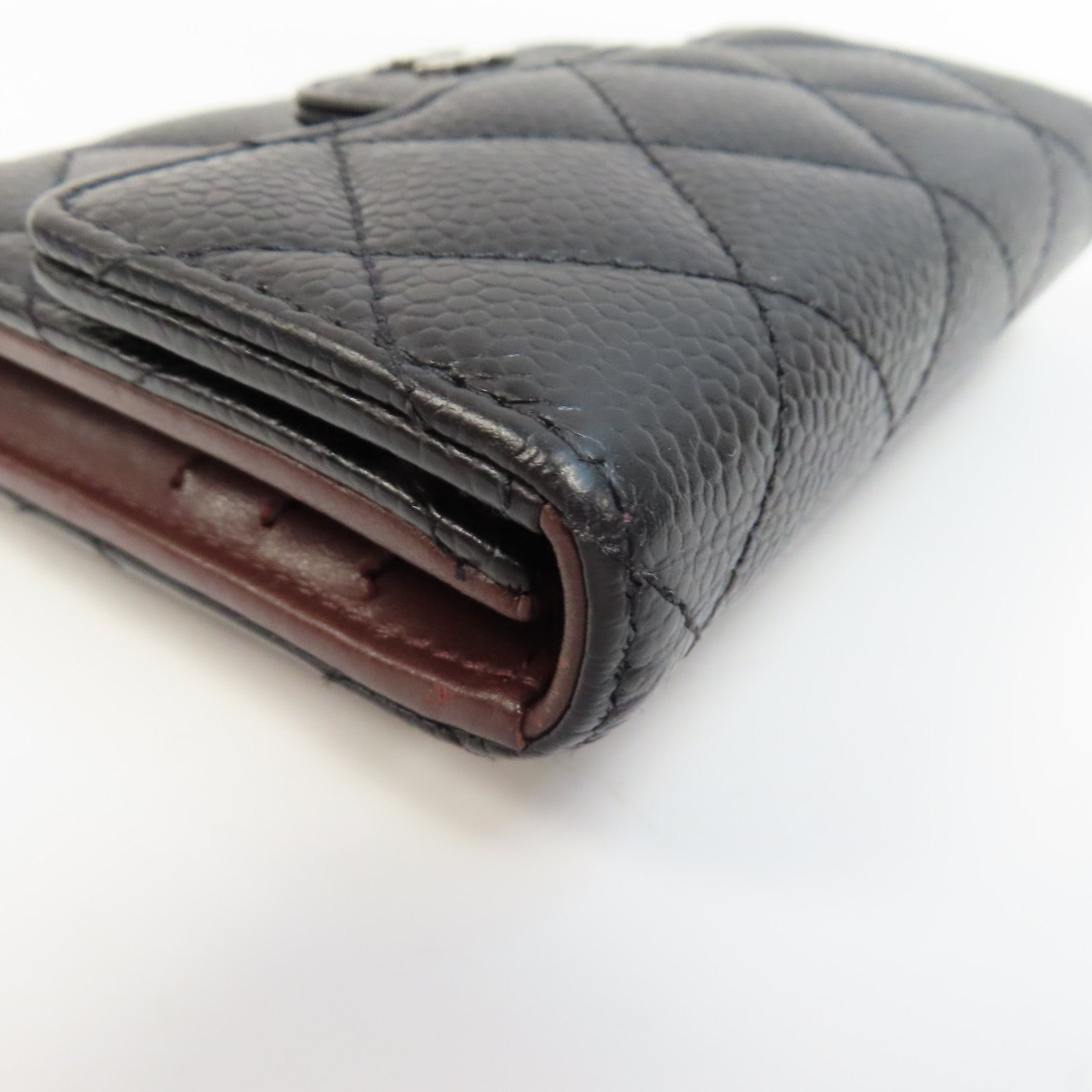 CHANEL 菱格Caviar皮革Wallet銀扣錢包黑色