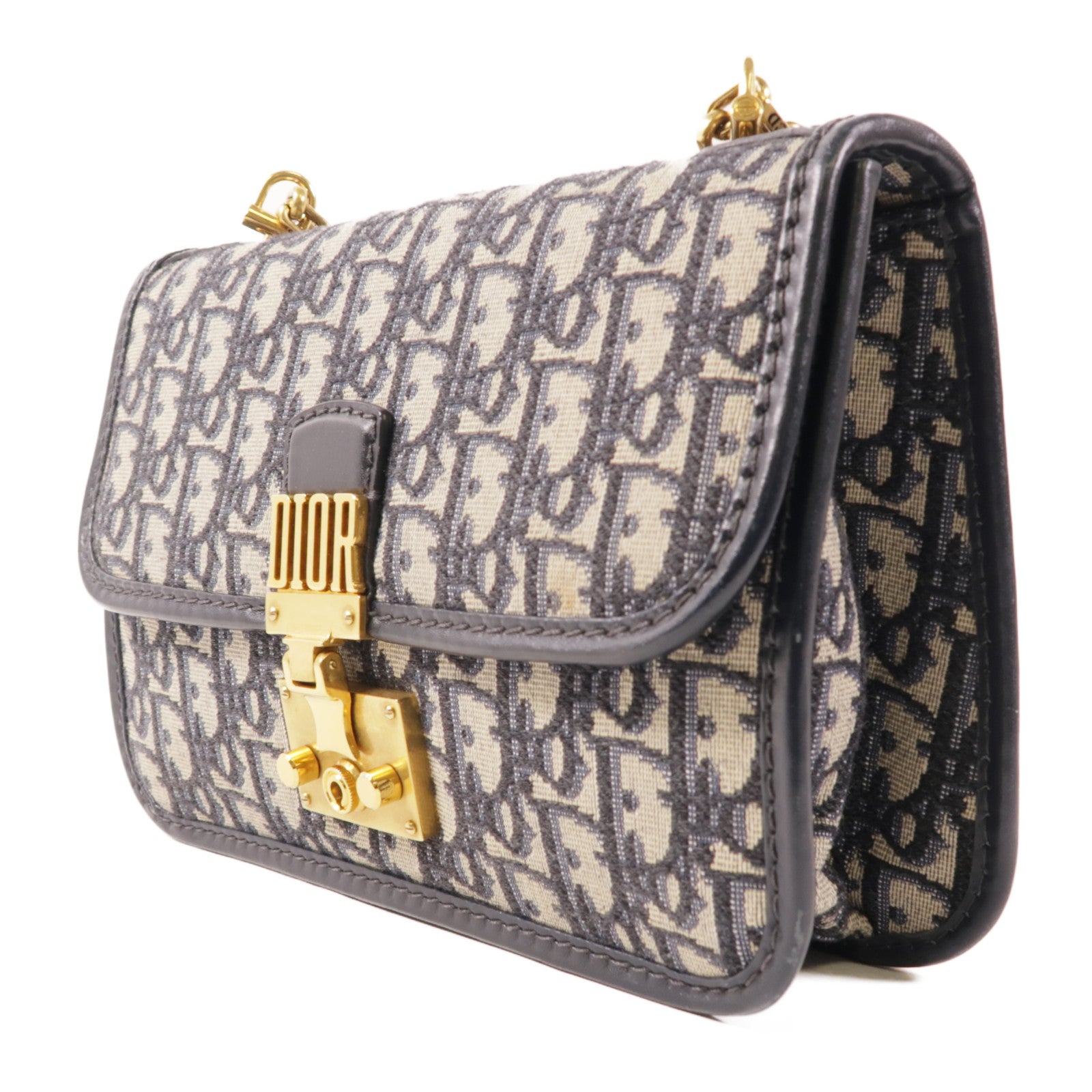 Dior 帆布Dior Addict金扣鏈帶肩背袋