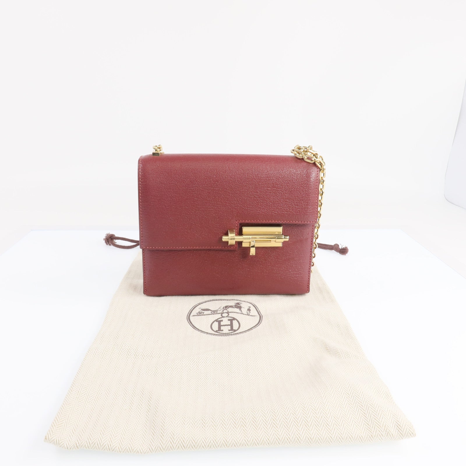 HERMES Chevre皮革Mini Verrou金扣鏈帶肩背袋Rough H