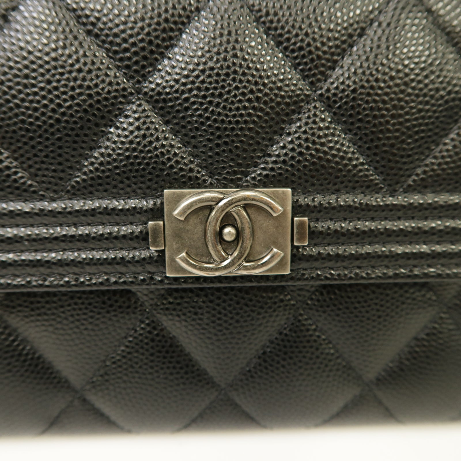 CHANEL 菱格Caviar皮革Boy Long Wallet銀扣長錢包黑色