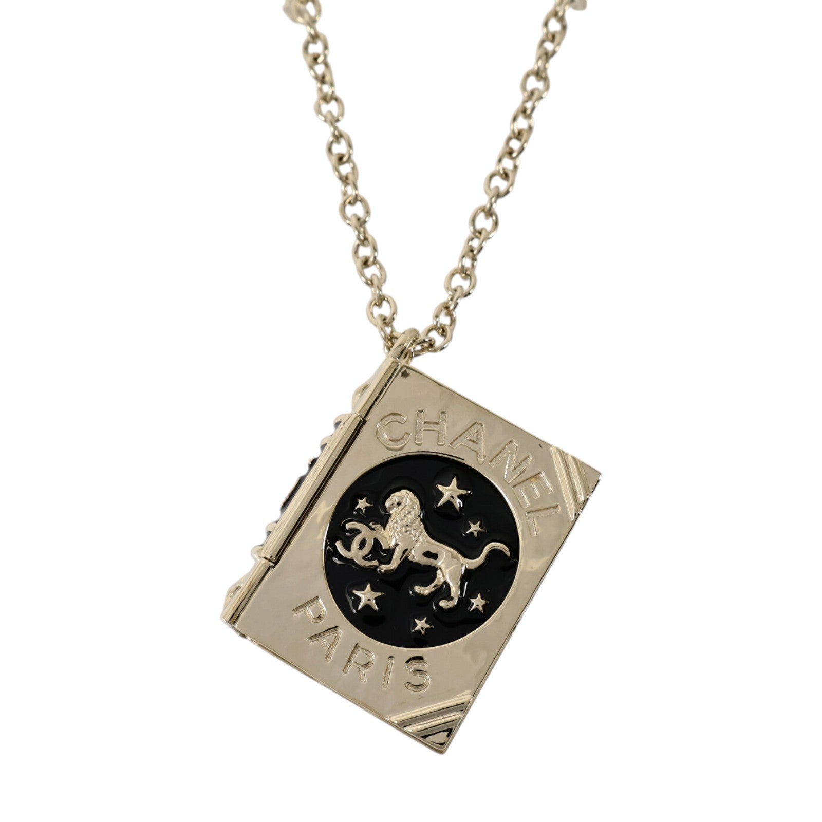 CHANEL 金屬/琺瑯Lion Book Locket Necklace項鏈