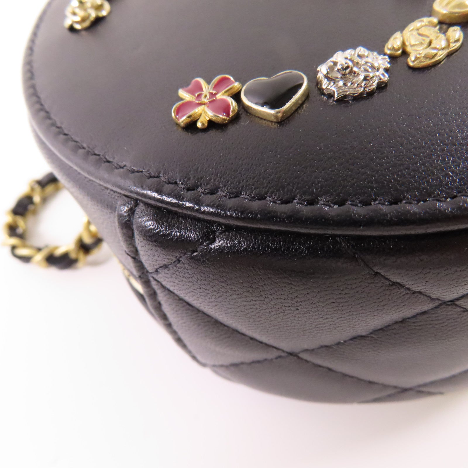 CHANEL 皮革Round Chain Shoulder Bag金扣鏈帶肩背袋