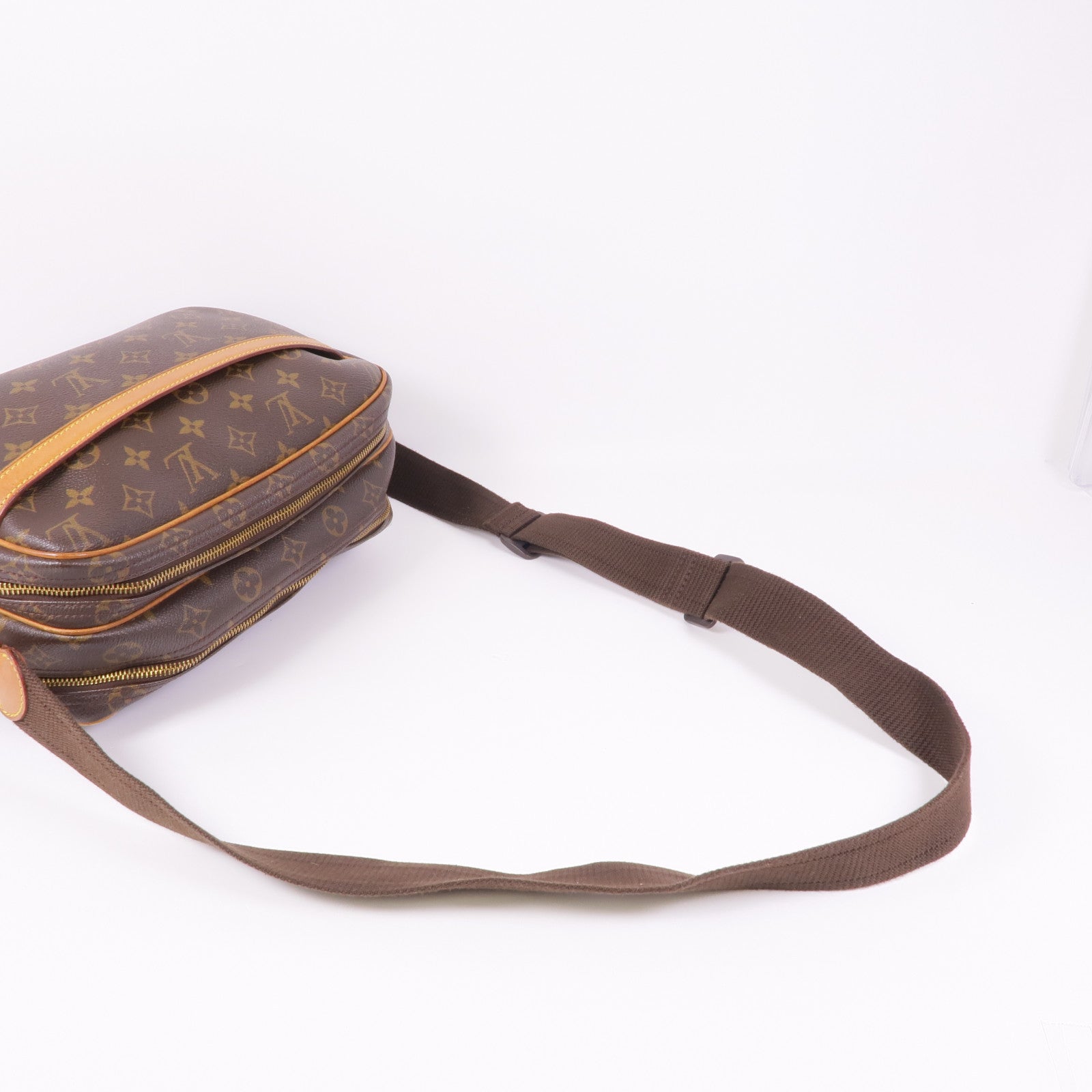 LOUIS VUITTON Monogram Reporter PM金扣肩背袋棕色