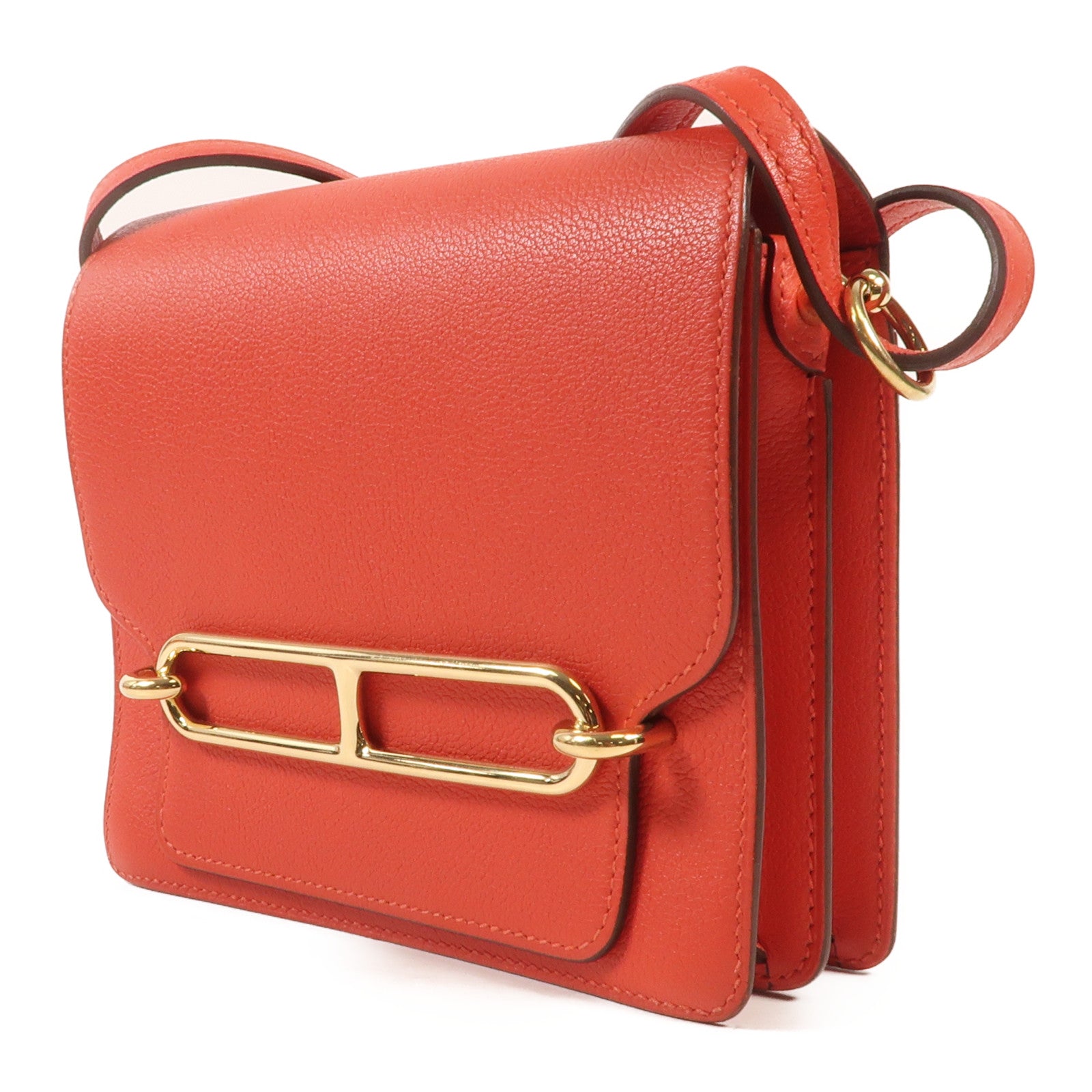 HERMES Evercolor皮革Mini Roulis金扣肩背袋Rouge Tomate