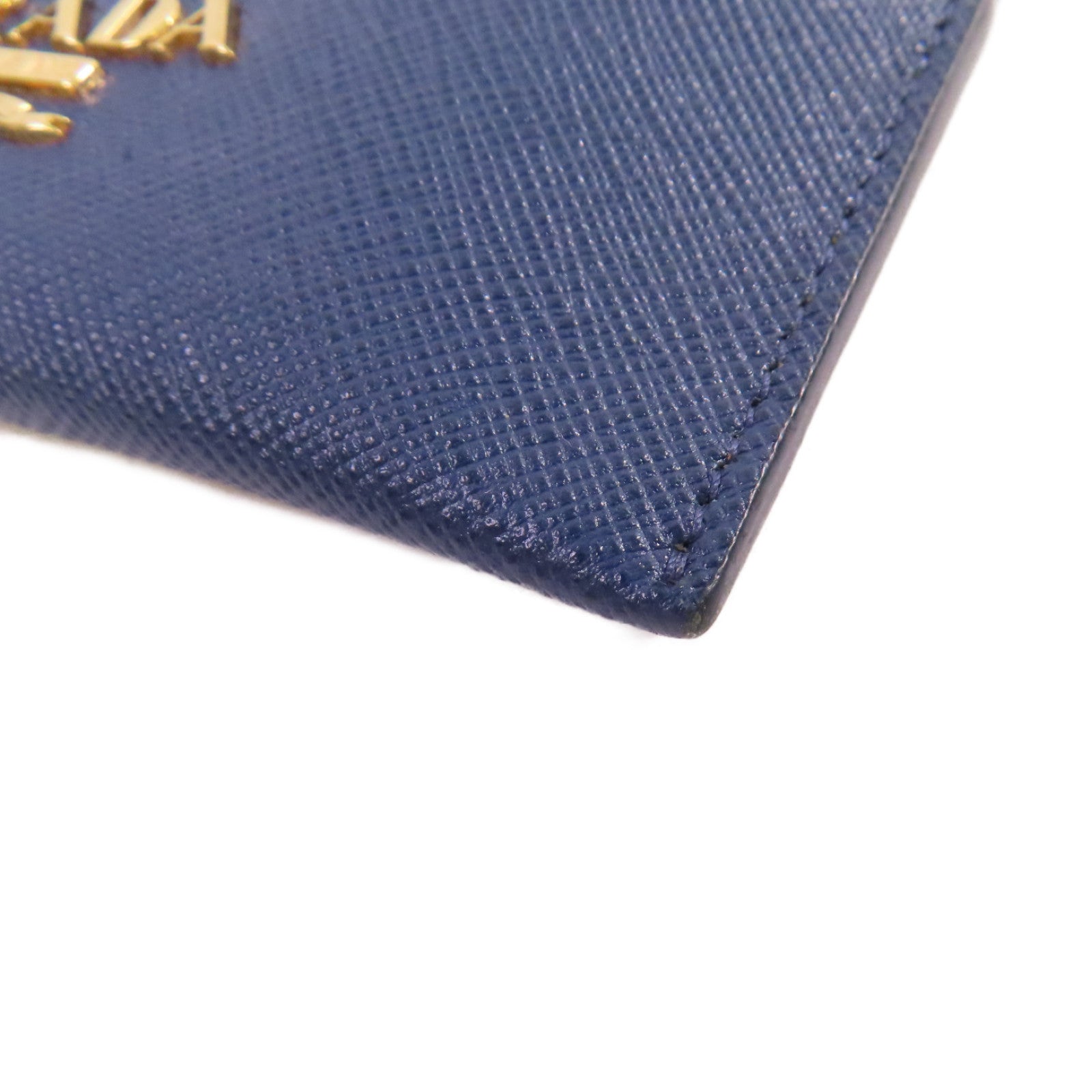 PRADA Saffiano皮革Card Holder金扣卡片套寶藍色